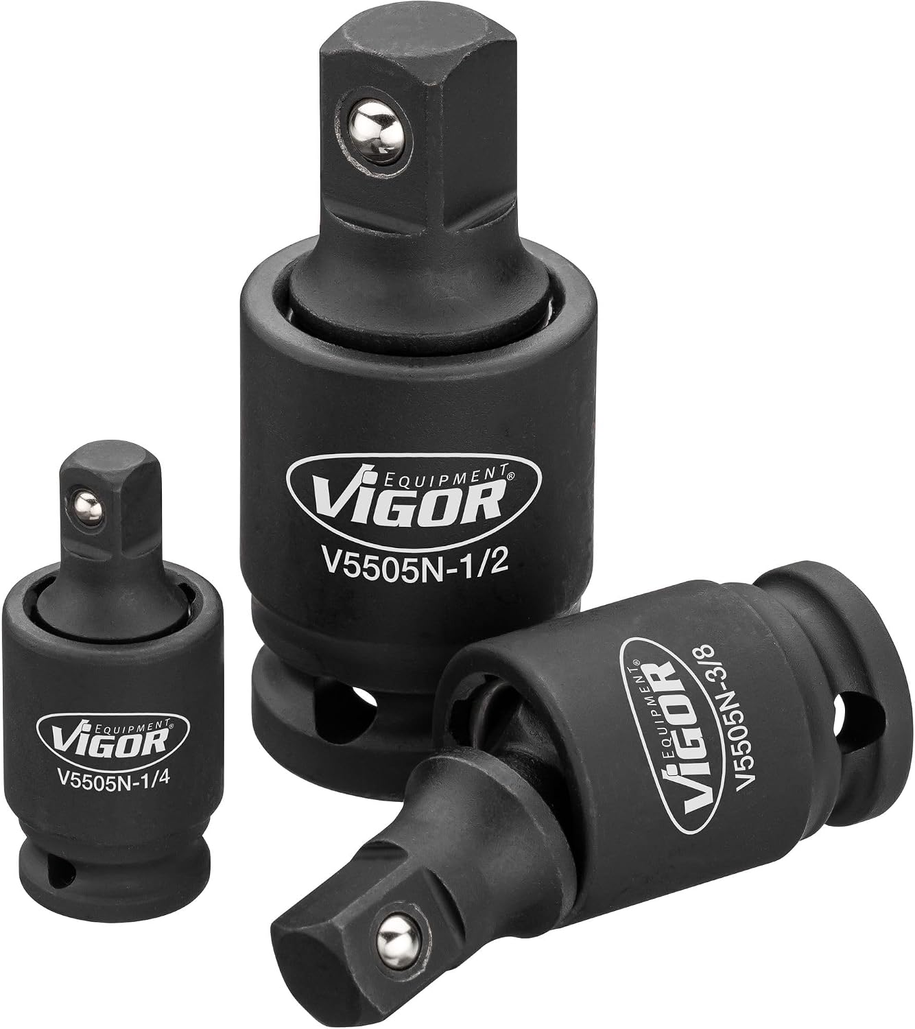 ViGOR Impact Wrench Joint Piece Set V5505N, 3 Pieces, 1/4, 3/8, 1/2 Inch Square, Working in Hard-to-Reach Areas, Machine Operation
