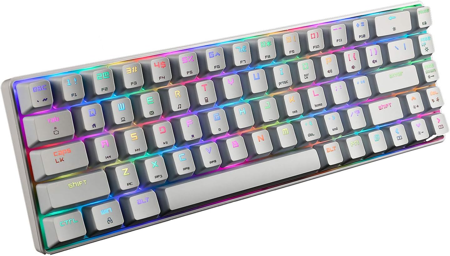 Portable RGB Magic Refiner MK14 Mechanical Gaming Keyboard for Office RGB LED Rainbow Backlit Type C USB Wired 60% Mechanical Keyboard for Mac Windows(White(Red Switch))