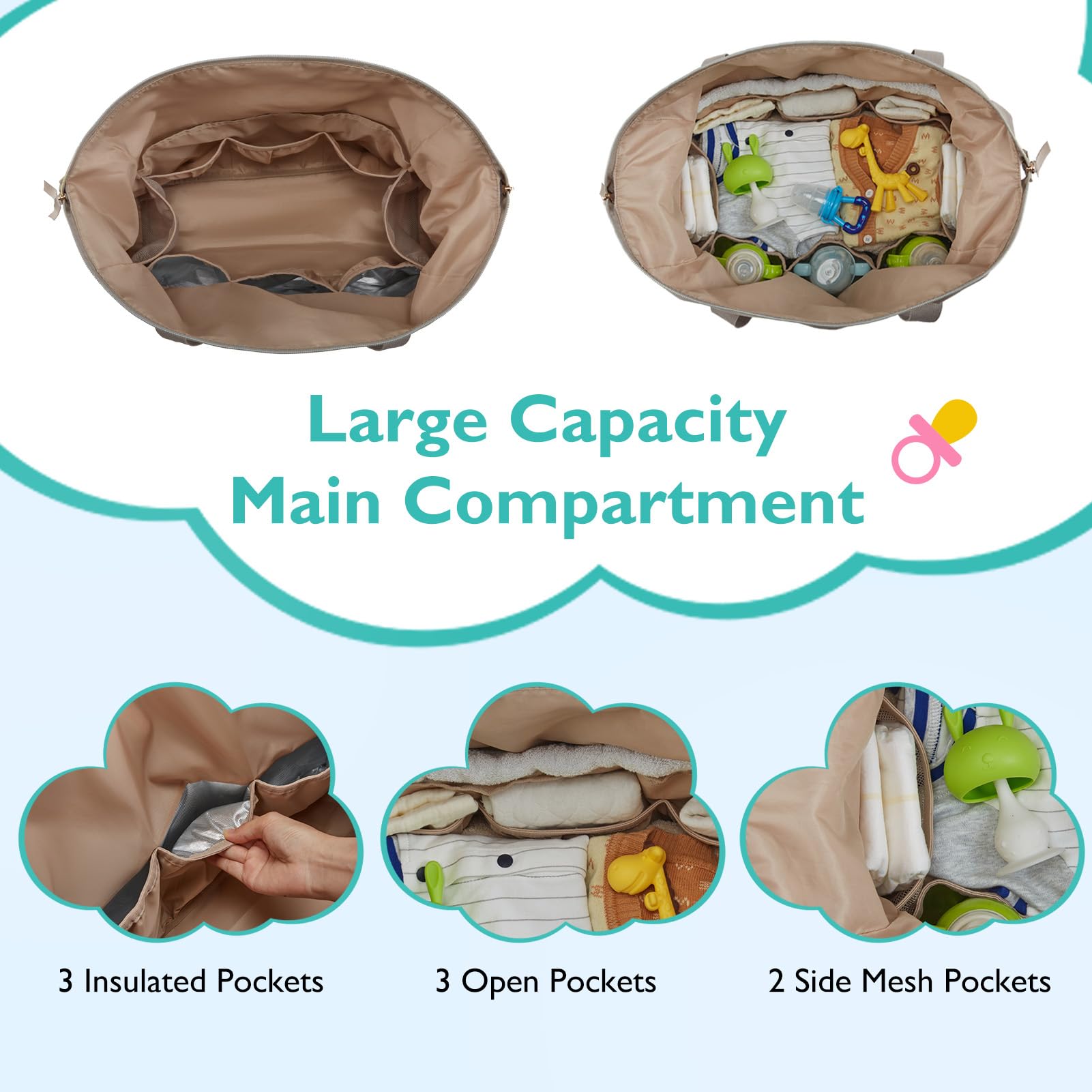 mommore Borsa fasciatoio, spaziosa borsa fasciatoio da viaggio, borsa ospedaliera per nascita, borsa per il ciuccio
