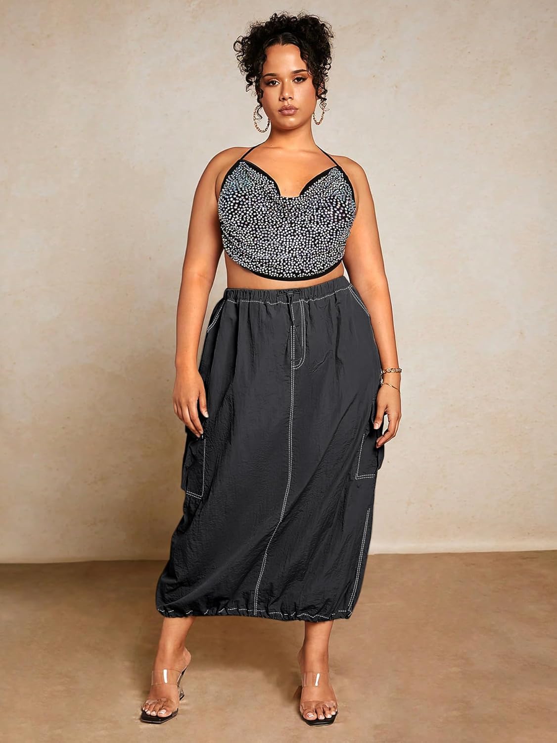 Verdusa Women's Plus Size Cargo Skirt Streetwear Drawstring Waist Long Skirts with Pockets - Image 6