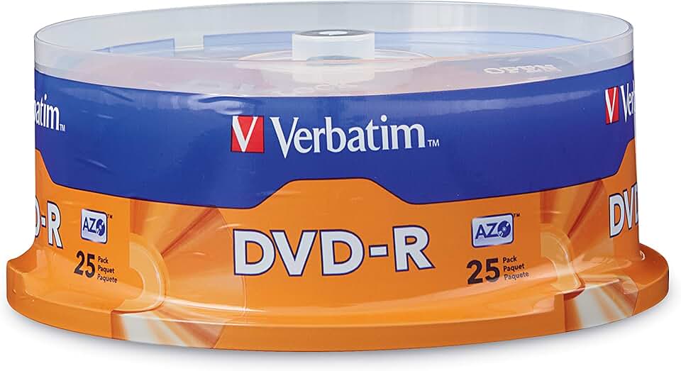 Disco gravável Verbatim de 4,7 GB até 16x DVD-R 100-Disc Spindle 95102, Prata, 25-Disc