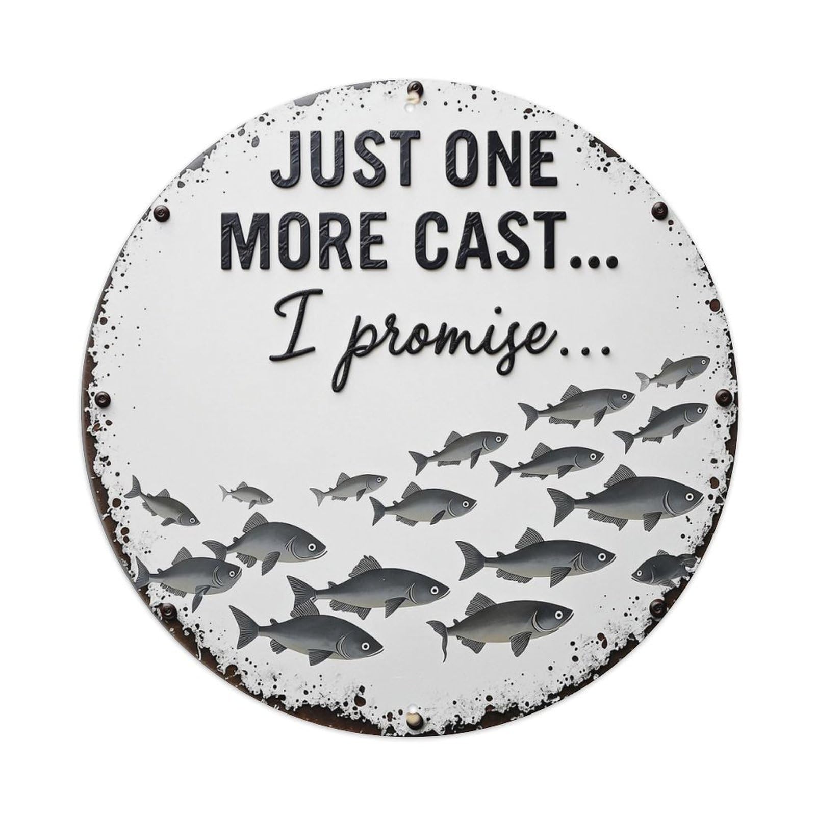 Fish Swimming Pattern Print Retro Metal Sign Round Tin Sign, Vintage Decor Art Poster for Bar, Home, Man Cave, Kitchen, Laundry Room Gift 8x8Inch