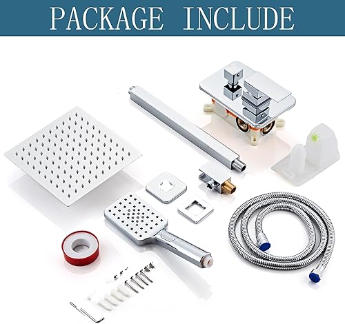 Miniatura 5 de Juego de grifo de ducha de 8 pulgadas, sistema de ducha de lluvia con cabezal de ducha de mano de alta presión, juego de ducha mezclador de baño,