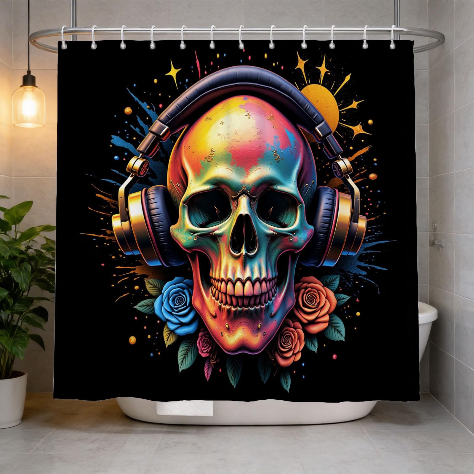 Hongduo 3D Skeleton Shower Curtain for Stalls Bathtubs Cartoon Bathroom Decor Shower Curtain Set Polyester Fabric Waterproof 200x200cm/79X79 Inch with Hooks