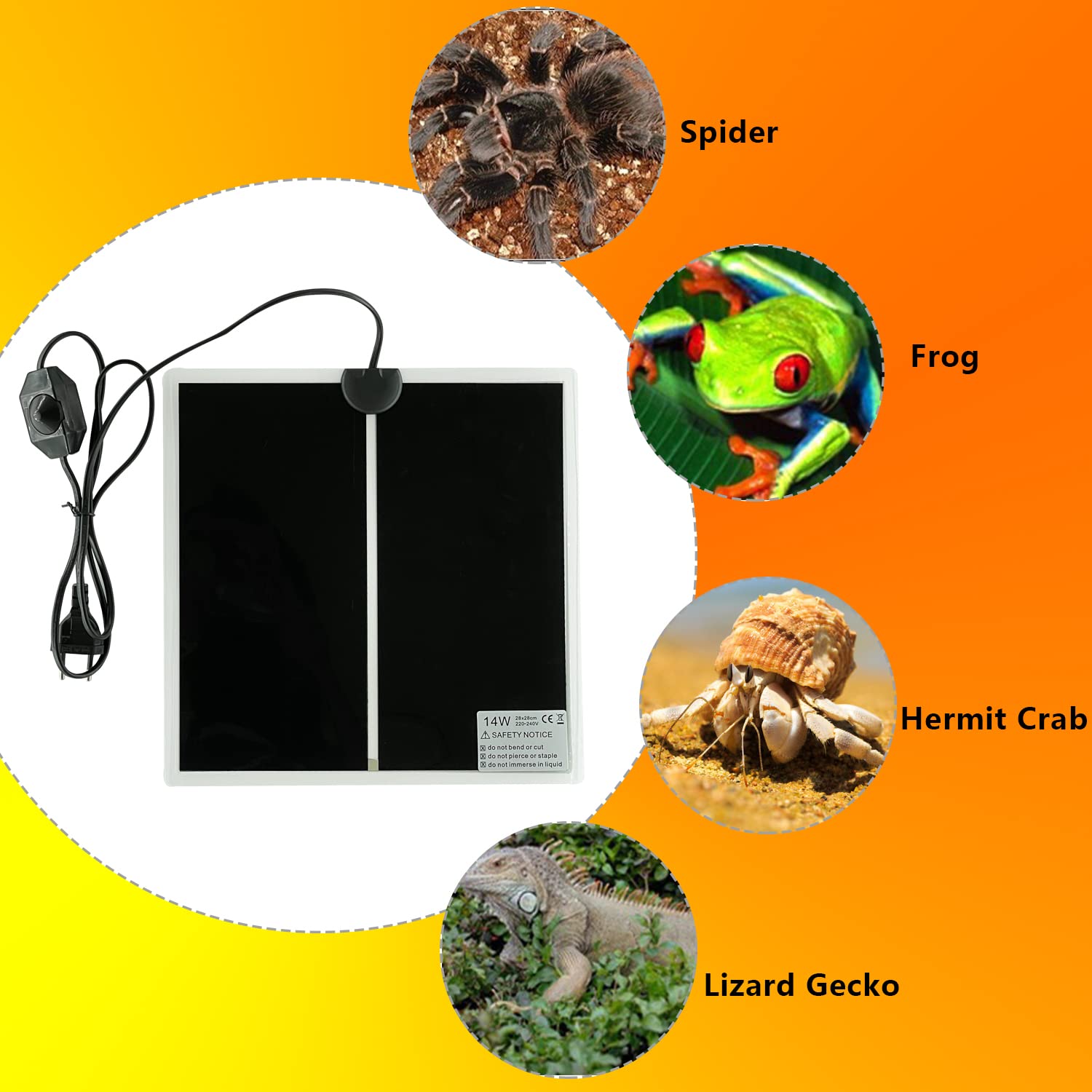 Tappetini Riscaldanti per Rettili, Tappetino Riscaldante Non Adesivo per Tartaruga Serpenti Lucertola Geco Granchio Eremita Anfibi - Termoforo Rimovibile sotto Il Serbatoio (20W: 42×28CM)