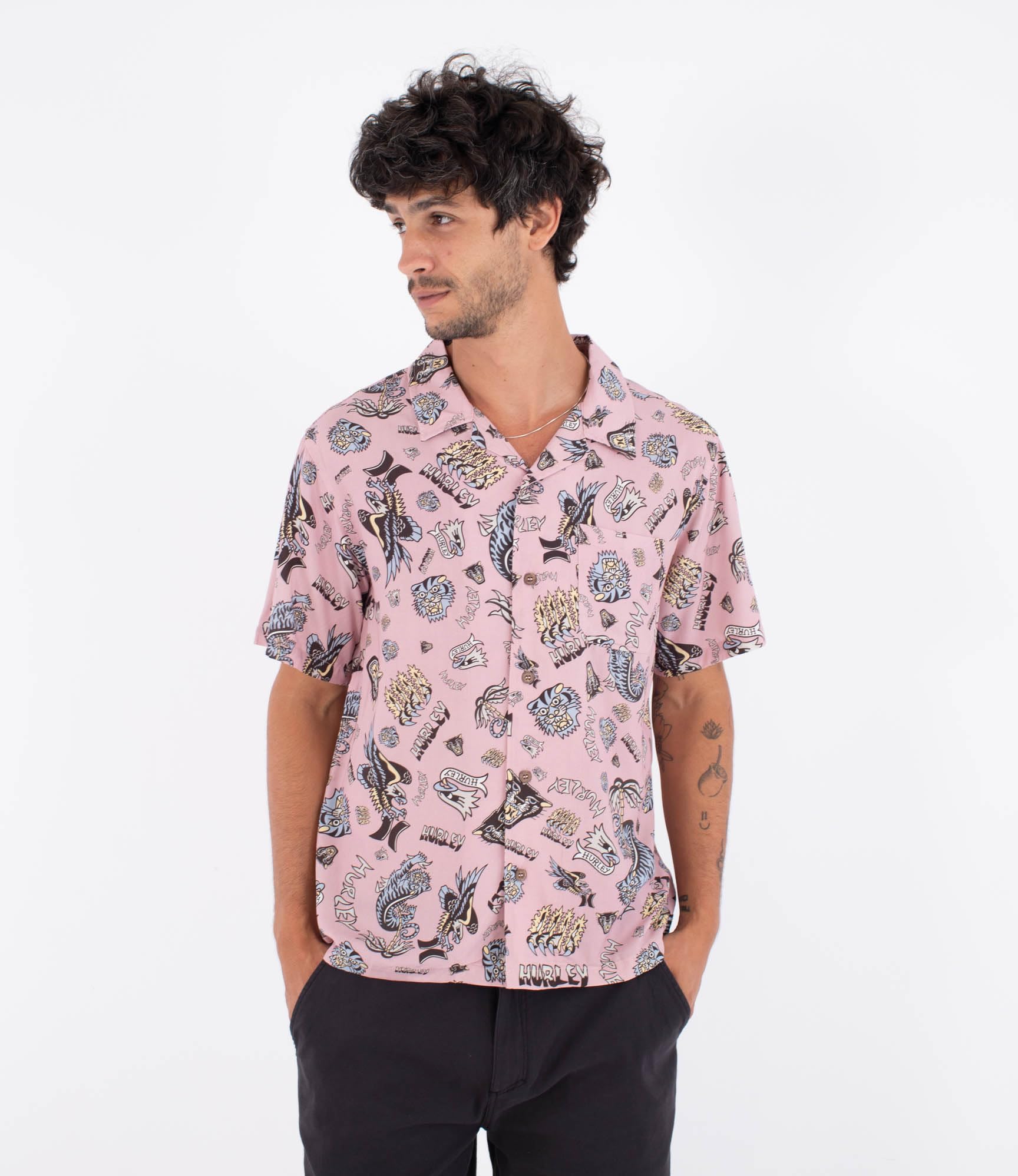 Hurley Mens Short-Sleeved Etam T-Shirt, Pink, XL EU