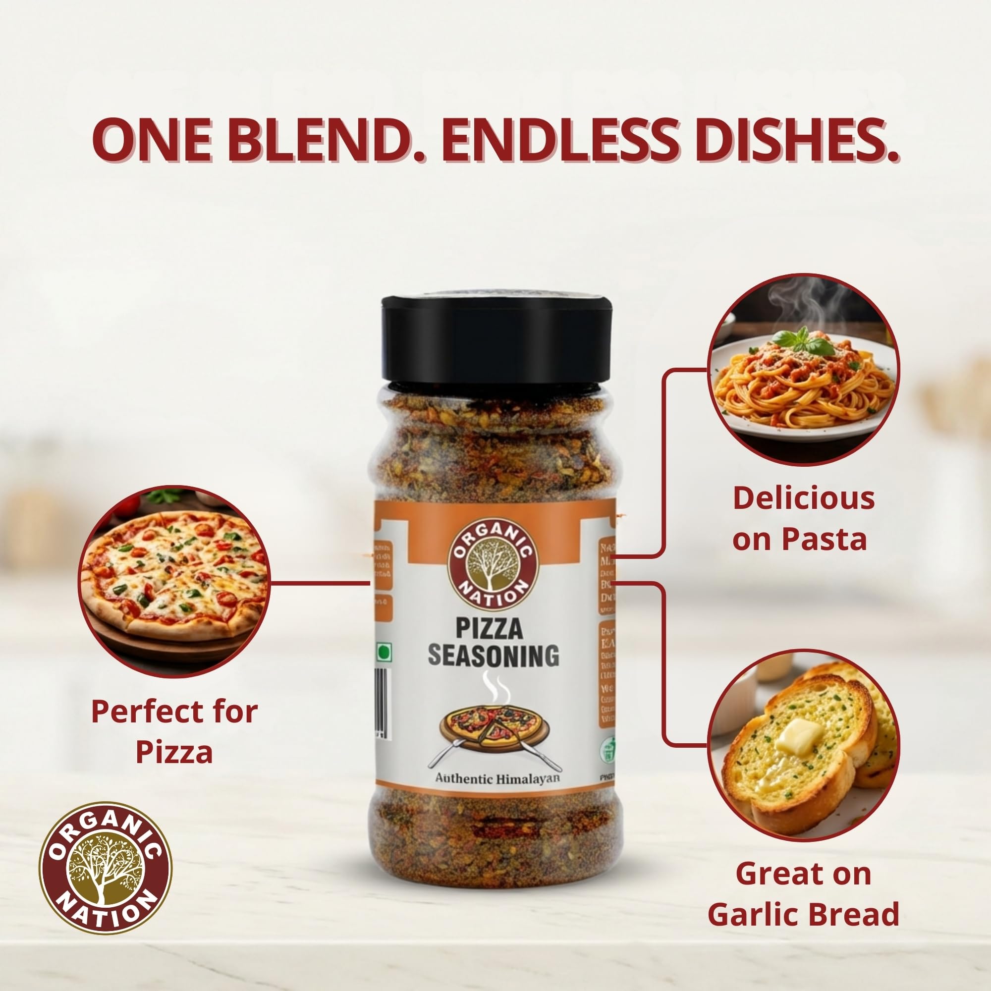 ORGANIC NATION Flavorful Pizza Seasoning Mix Herbs for Authentic Taste, Perfect for Pizza, Pasta, Garlic Bread, Perfect Pizza Mix Seasoning for Homemade Pizzas, 80g (Pack of 2), Natural Ingredients 1