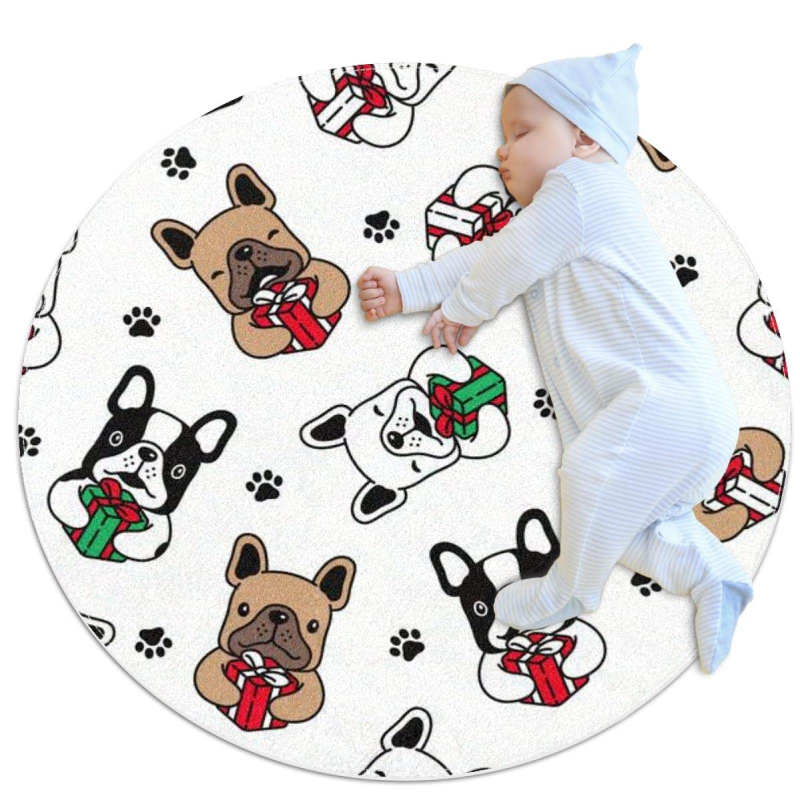 Tapis rond motif chiens de Noël 100x100 cm tapis de chambre et salon