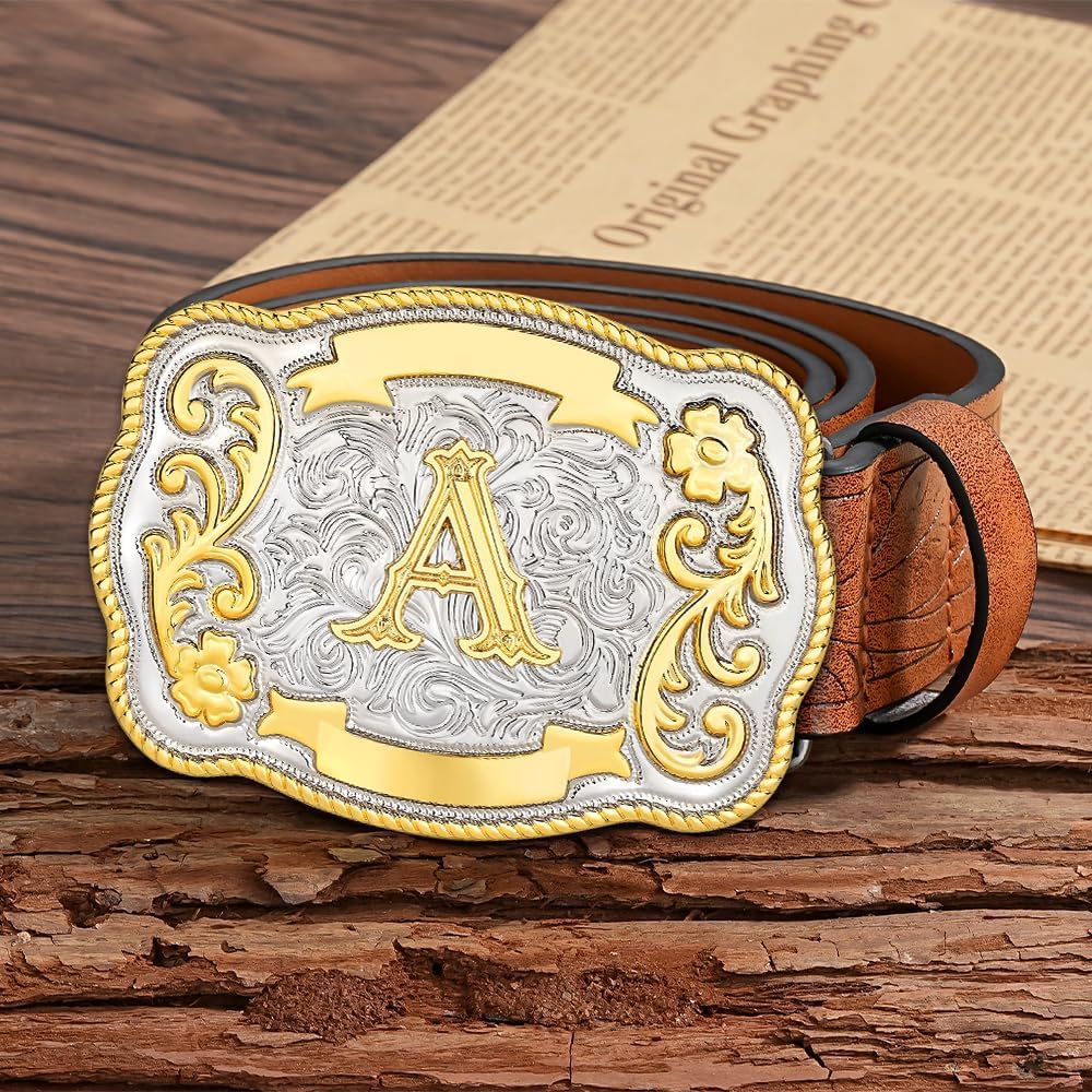 HUABOLA CALYN Vintage Belt Buckle Men Western Cowboy Rodeo Initial Letter ABCDMRJ to Z Golden Belt Buckles for Women - Image 2