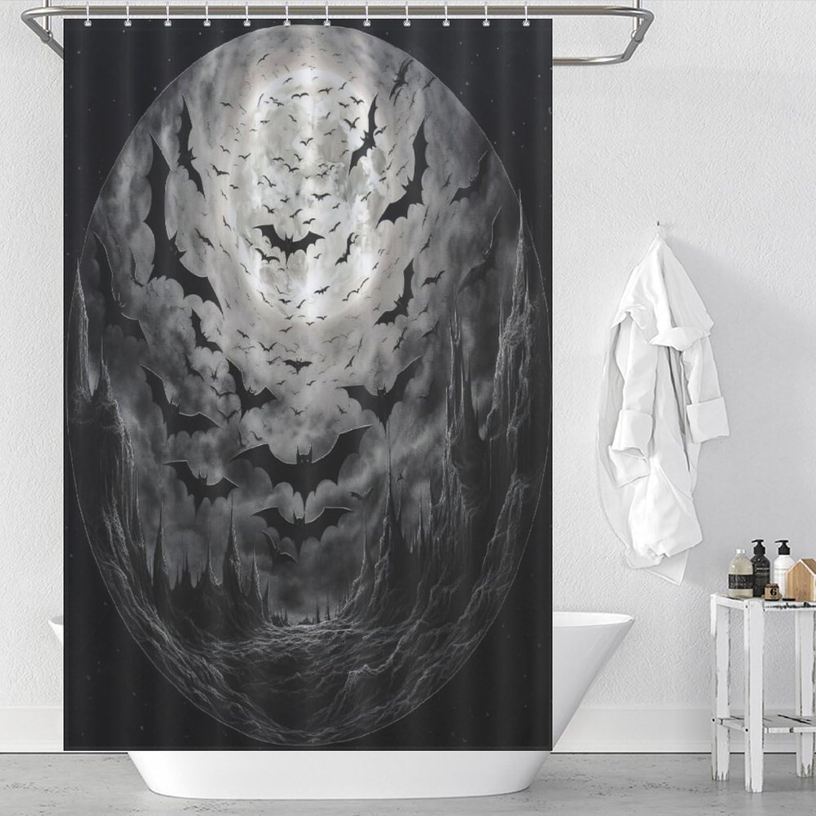 Rideau de douche textile imperméable chauve-souris avec 12 crochets inclus