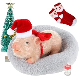 Silicone Pig Doll Toy Mini Lifelike Silicone Pig Doll Cute Miniature Newborn Silicone Pig Interesting Full Silicone Body Pig Toys with Christmas Accessories for Kids Over 3 Years Old