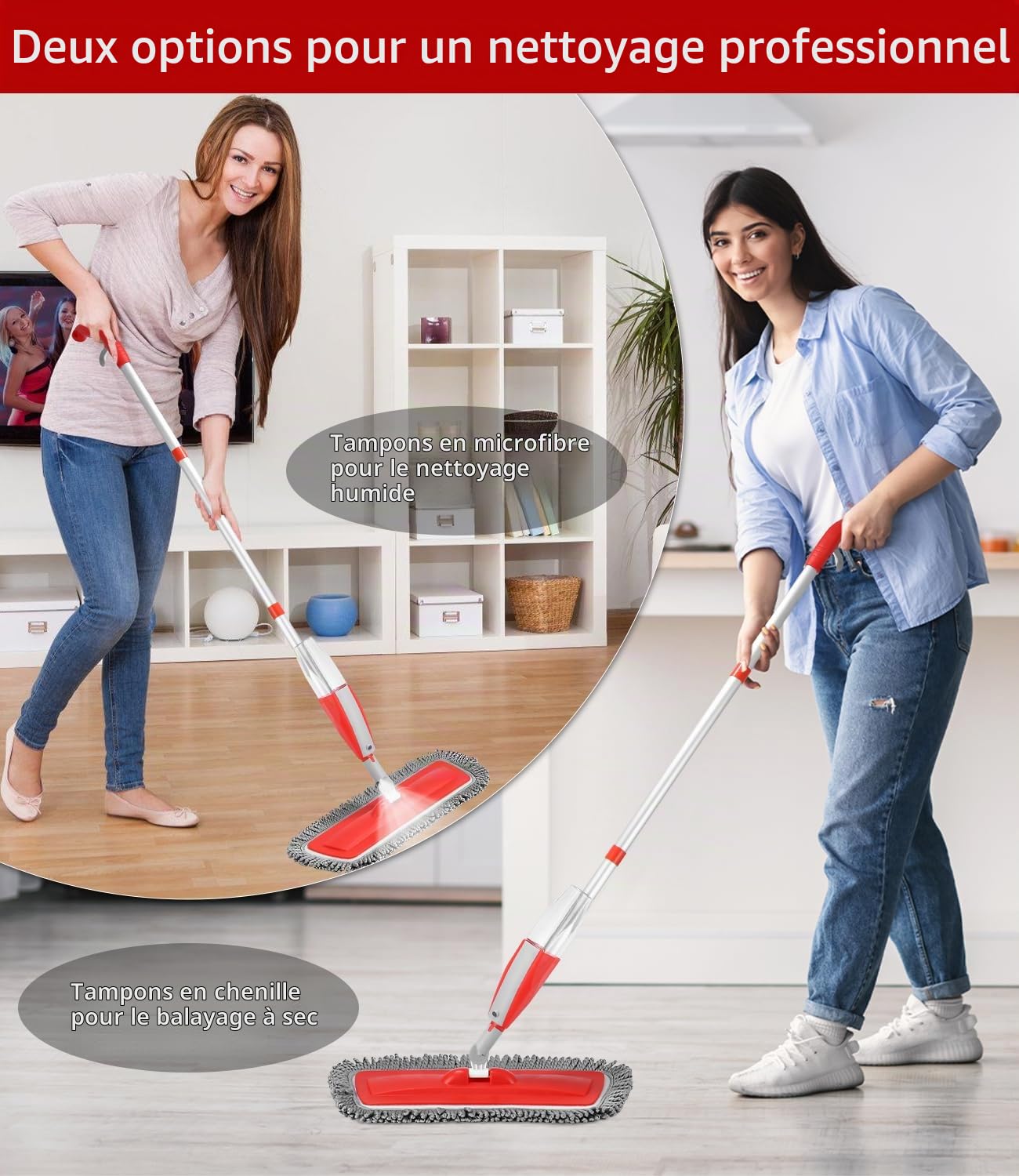 Balais Serpillère Vaporisateur, Balai Lave Sol avec Vaporise Spray Mop Microfibre Balai Pulvérisateur pour la Maison, la Cuisine, Le Bois Dur, Le Stratifié, Le Bois, la Céramique