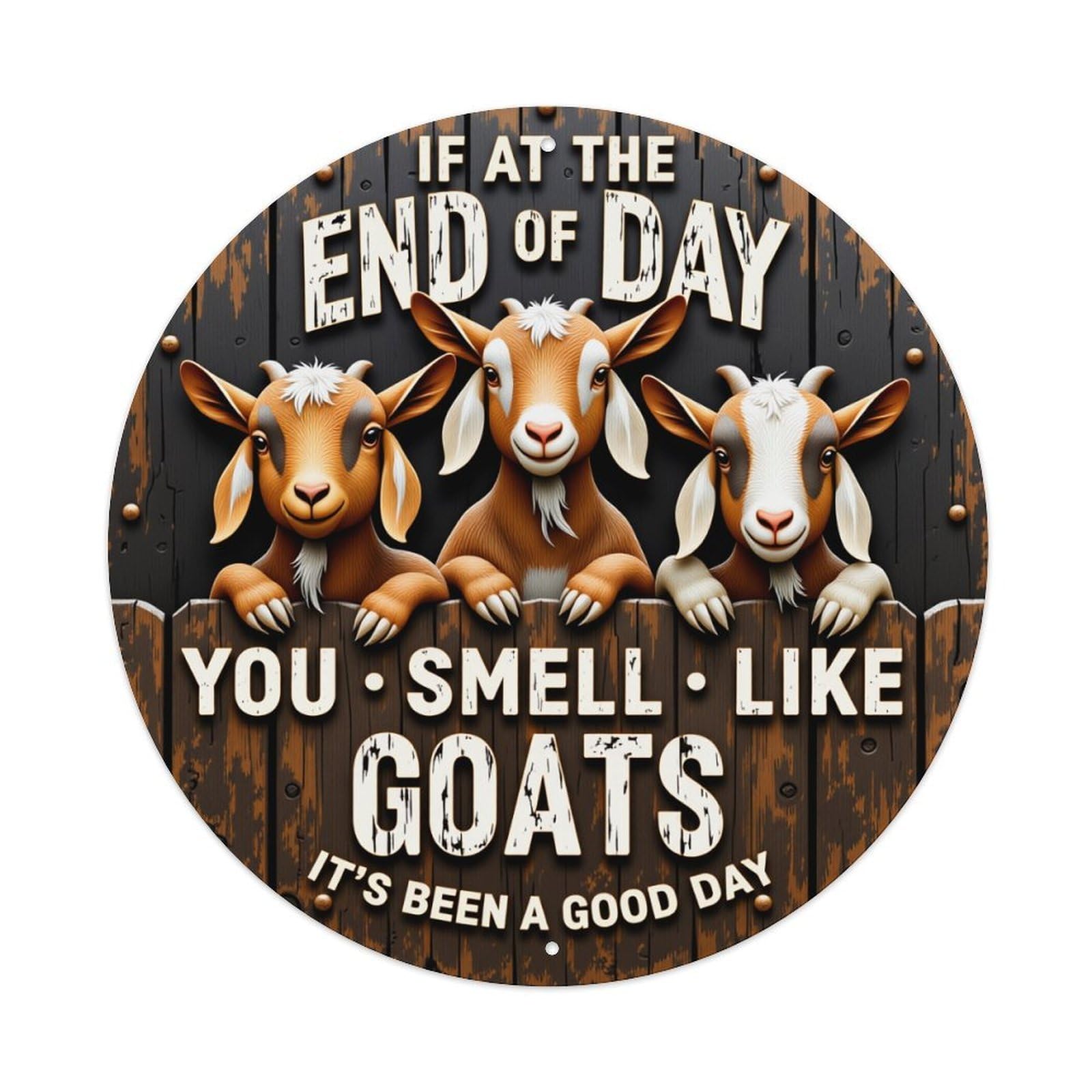 Goat Faces Sign Pattern Round Tin Sign Vintage Metal Poster, Home Bar Garage Man Cave Cafe Indoor & Outdoor Wall Decoration 8x8Inches