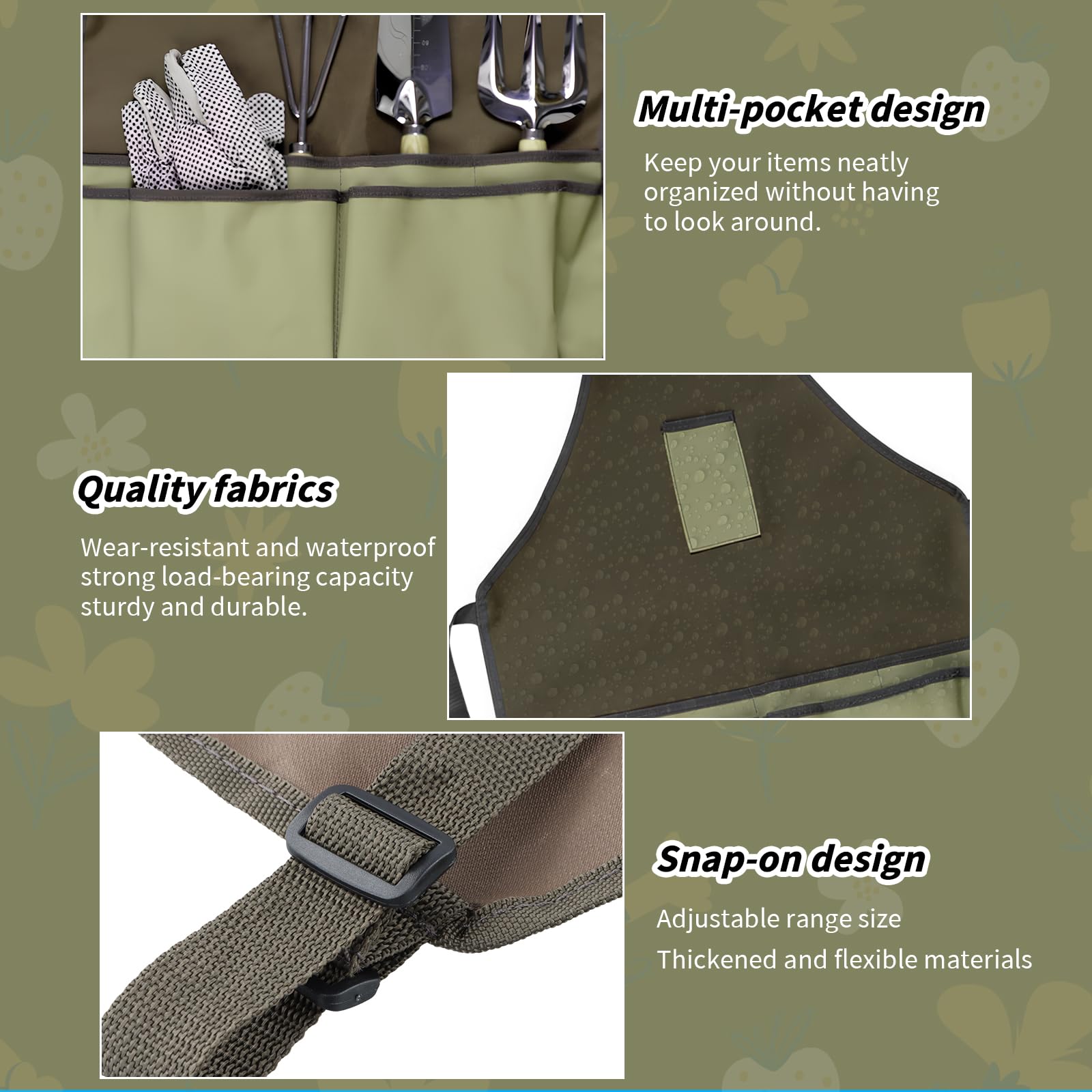 Tablier de Jardinier, 55x45cm, Sac à Outils de Jardinage, 38x25x9cm, avec 8 Poches, Portable Sac Fourre-Tout de Jardin(Aucun Outil)