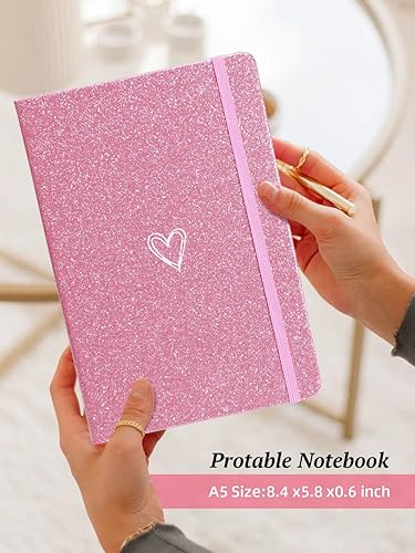 Miniatura 3 de Bling - Cuaderno A5, cuaderno rayado A5, bloc de notas para niñas y mujeres, bonito diseño de corazón con purpurina, cuaderno de tapa dura con rayas