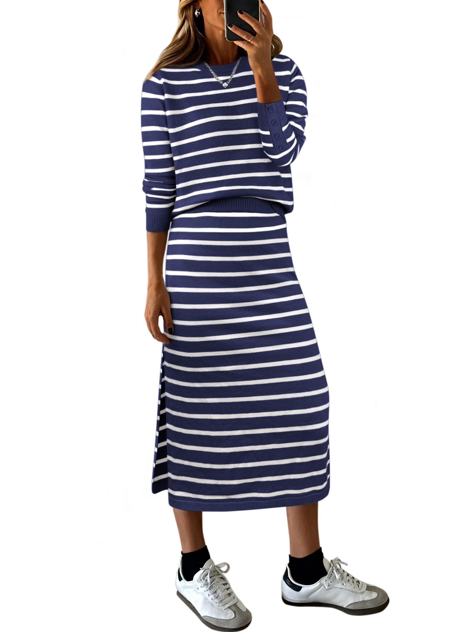 Photo 1 of KLWCJFFF Women's Striped Sweater Skirt Set