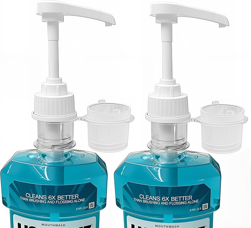 Dispensadores com bomba e suporte para copo QUISBE para frascos Listerine, Pacote com 2
