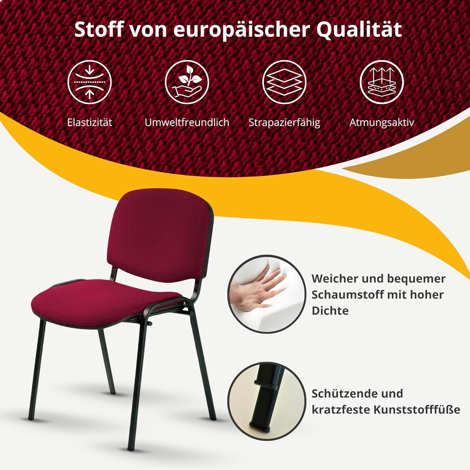 Topsit Besucherstühle 8er Set, stapelbare Konferenzstühle ohne Armlehnen, Stapelstühle mit Metallgestell, für Büro, Konferenz, Reception (Bordeaux)