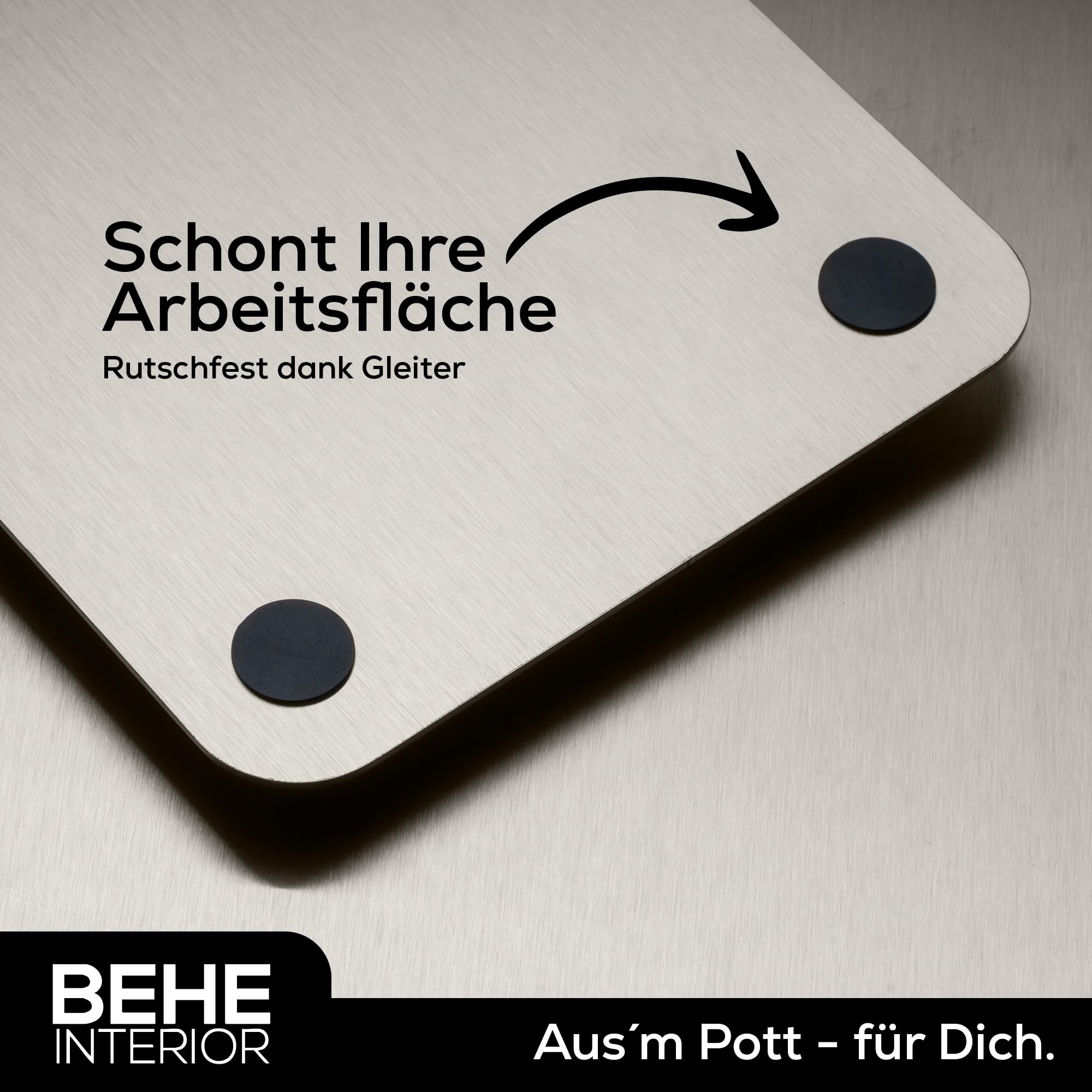 Behe – Tagliere in titanio al 100% (21 x 30 cm) – Made in Germany, tagliere igienico, in titanio, antiscivolo per la cucina, per alimenti, antibatterico e privo di BPA (con manico)