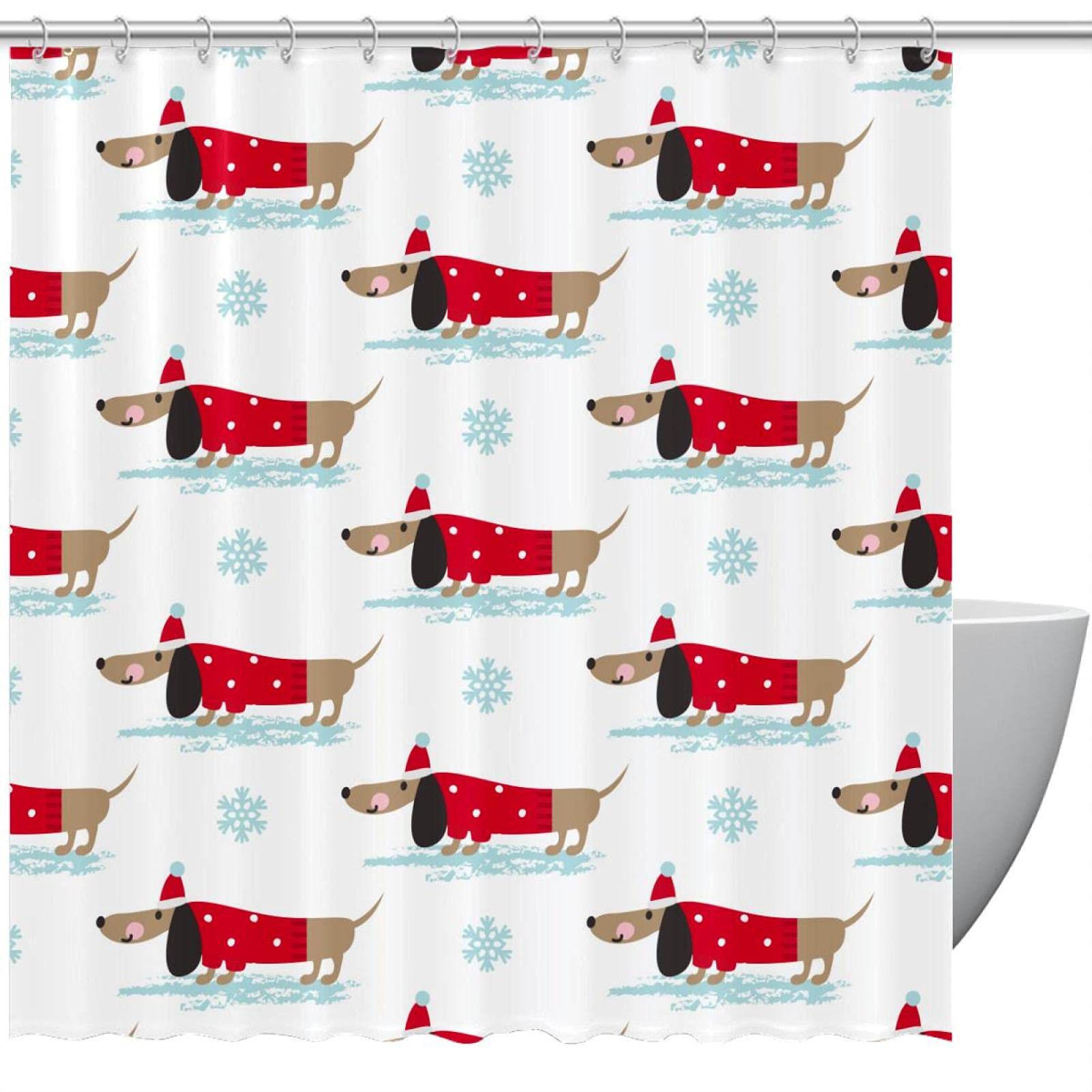 Rideau de douche Chien Teckel de Noël, cadeau idéal pour salle de bain