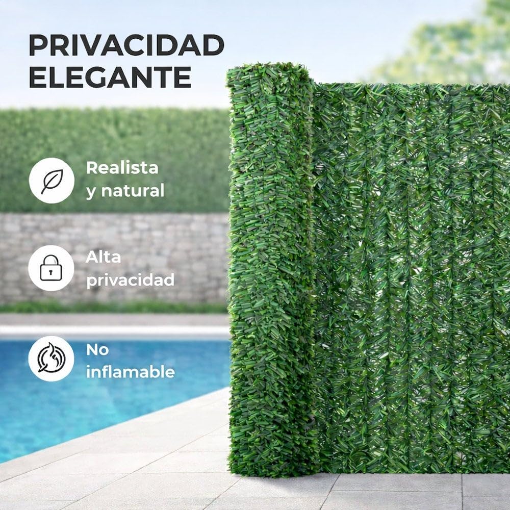 LOLAhome Seto Artificial Verde 3x1,5 m. 1 Unidad. Privacidad Natural. | Alta Ocultación, con Tratamiento UV, Realista y Natural, No inflamable, Transpirable. Para Jardin, Balcón, Terraza