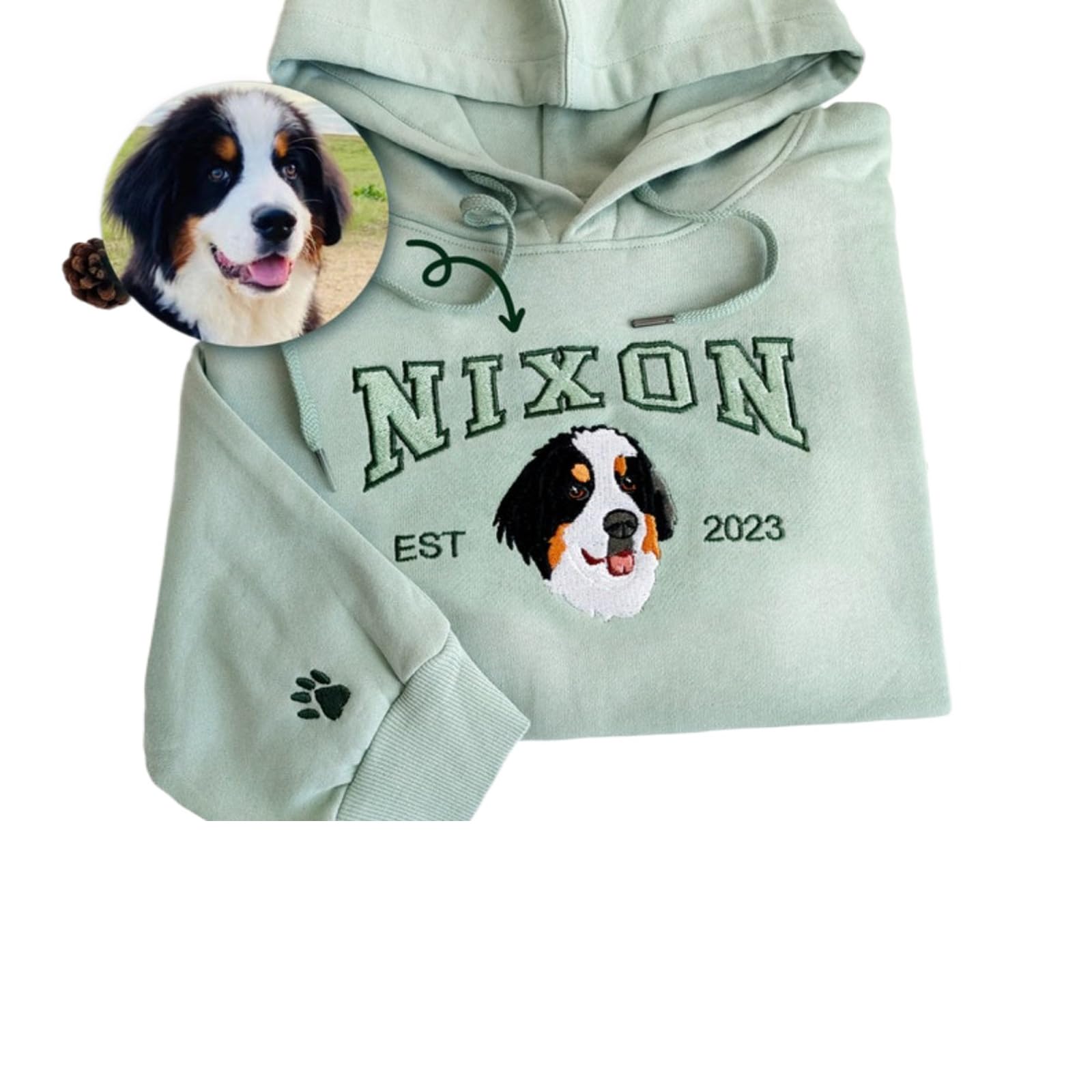 Sudadera con capucha y nombre bordado, personalizada para mascotas con foto