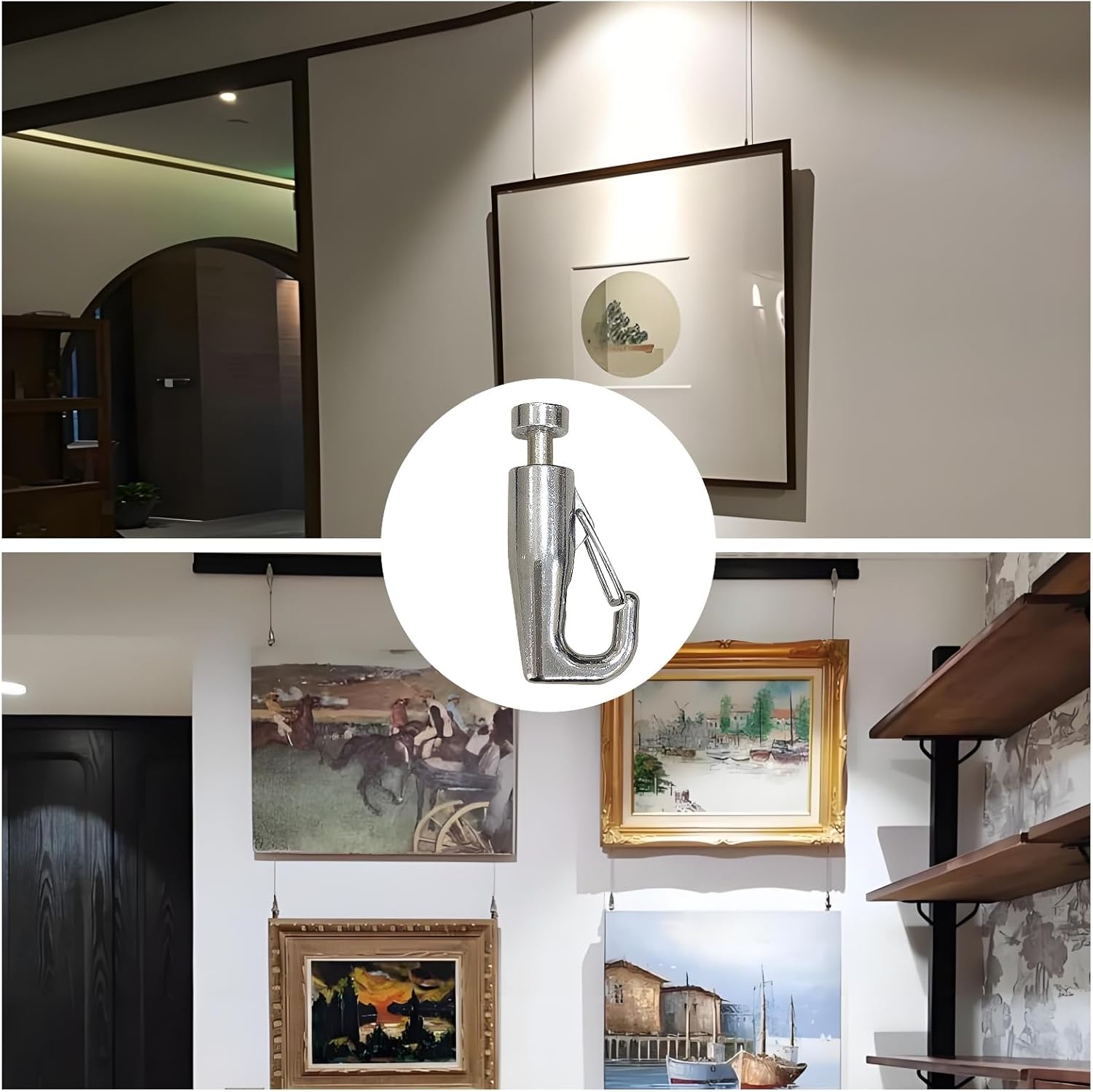 HAN SHENG Adjustable Gallery Hangers 8-Pack - Heavy Duty Steel Wire Hooks for 1.5-2mm Thin Cable for Art Hanging System for Canvas, Framed Art & Display Boards