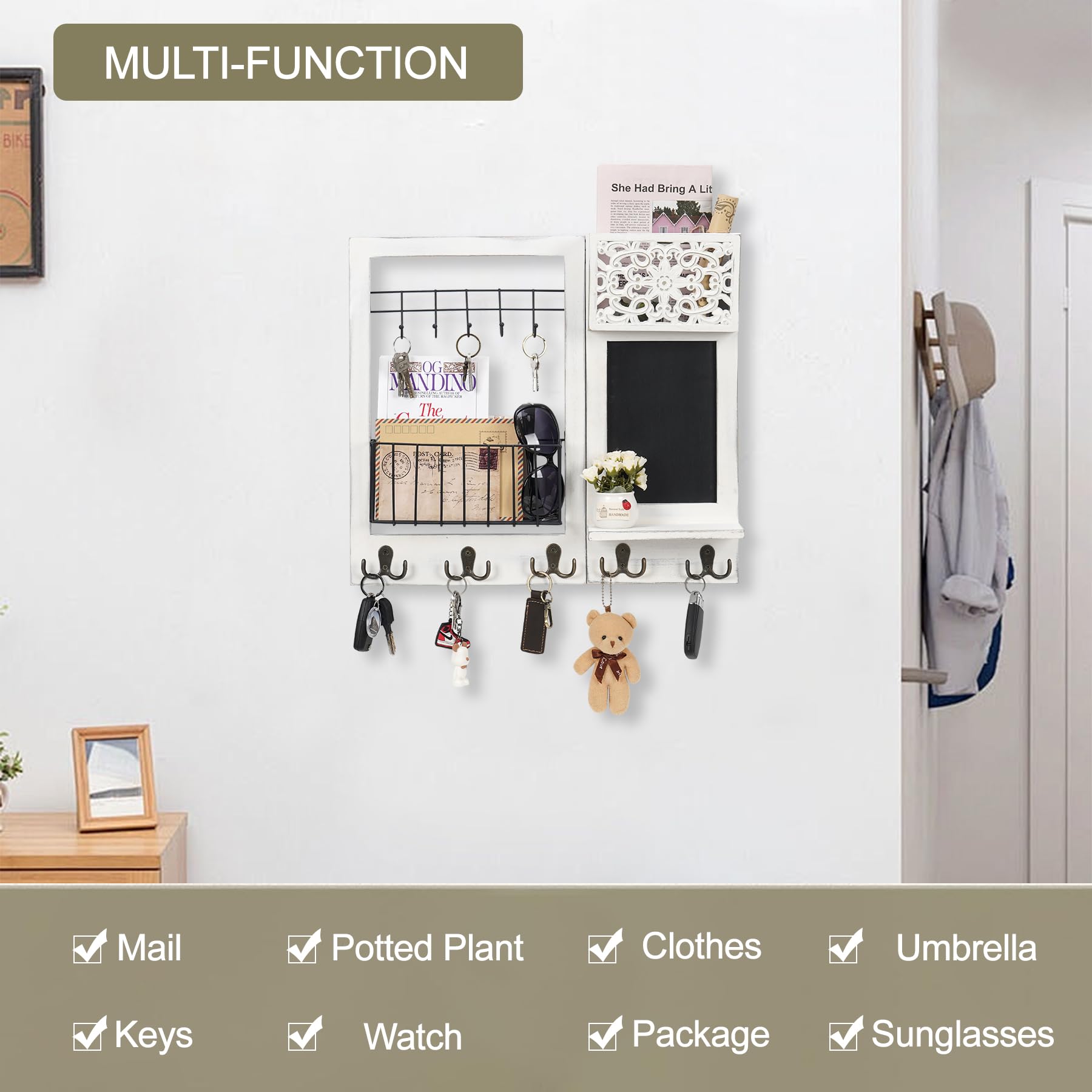 Key Rack Key Holder For Wall Modern Keys Letters (10-Hook Rack