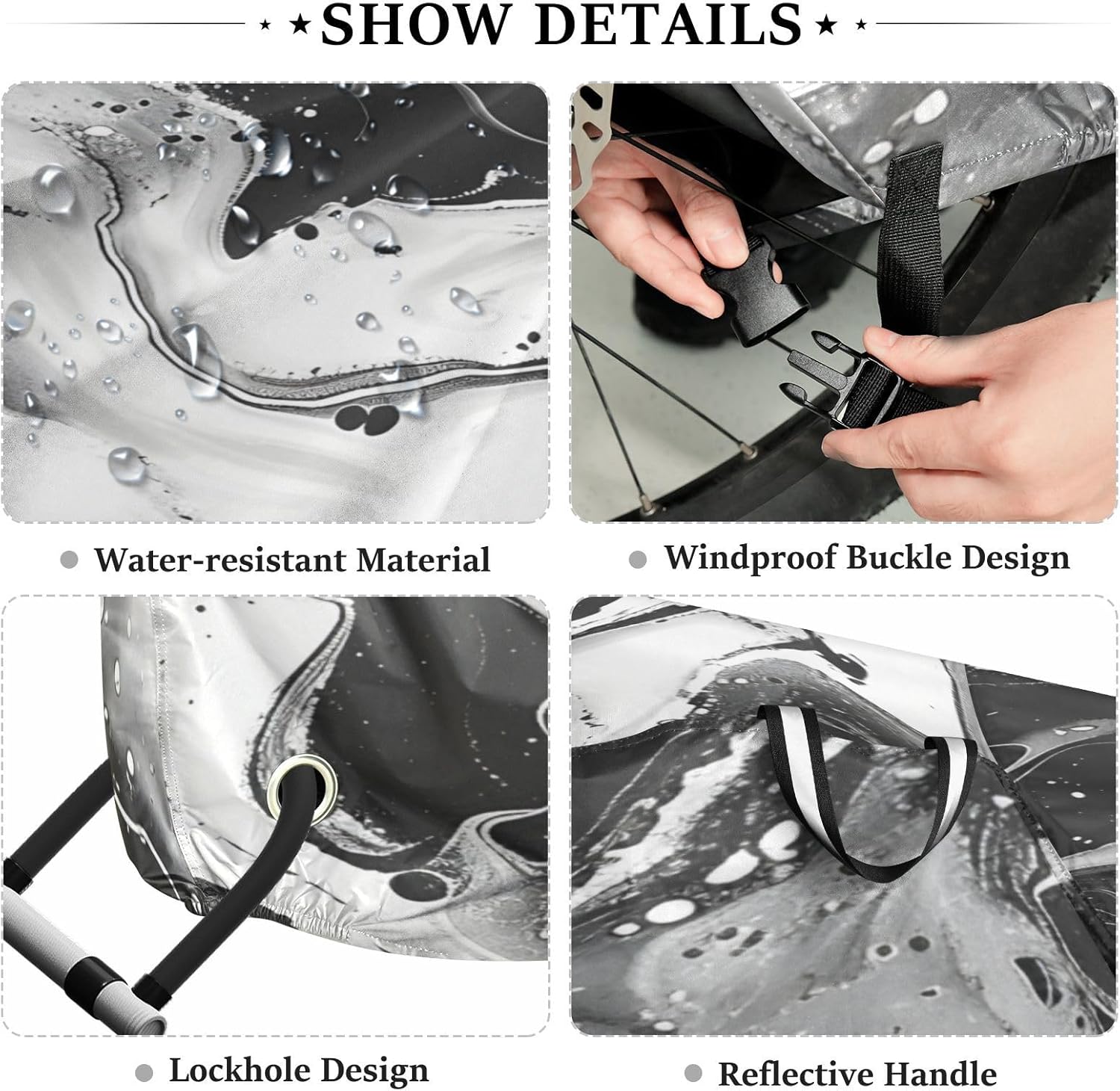 ALAZA Marble Black & White Bike Cover Waterproof Outdoor Ebike Bicycle Covers Tarp Protection for 1/2 Bikes, Sun UV Dust Wind Proof