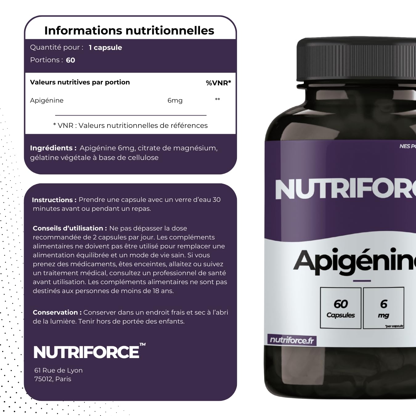 Apigénine Pure – Extrait Concentré – 60 Gélules – Détente & Équilibre