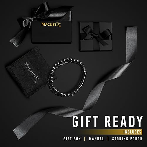 Miniatura 8 de MagnetRX Pulsera magnética de hematita y cuero, piedras naturales de máxima resistencia, pulseras magnéticas de hematita con cuentas (mediana)