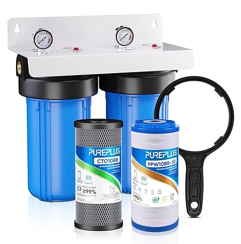 PUREPLUS Sistema de filtración de agua de 2 etapas para toda la casa, filtración universal para el hogar de 10 pulgadas, con reducción de sedimentos