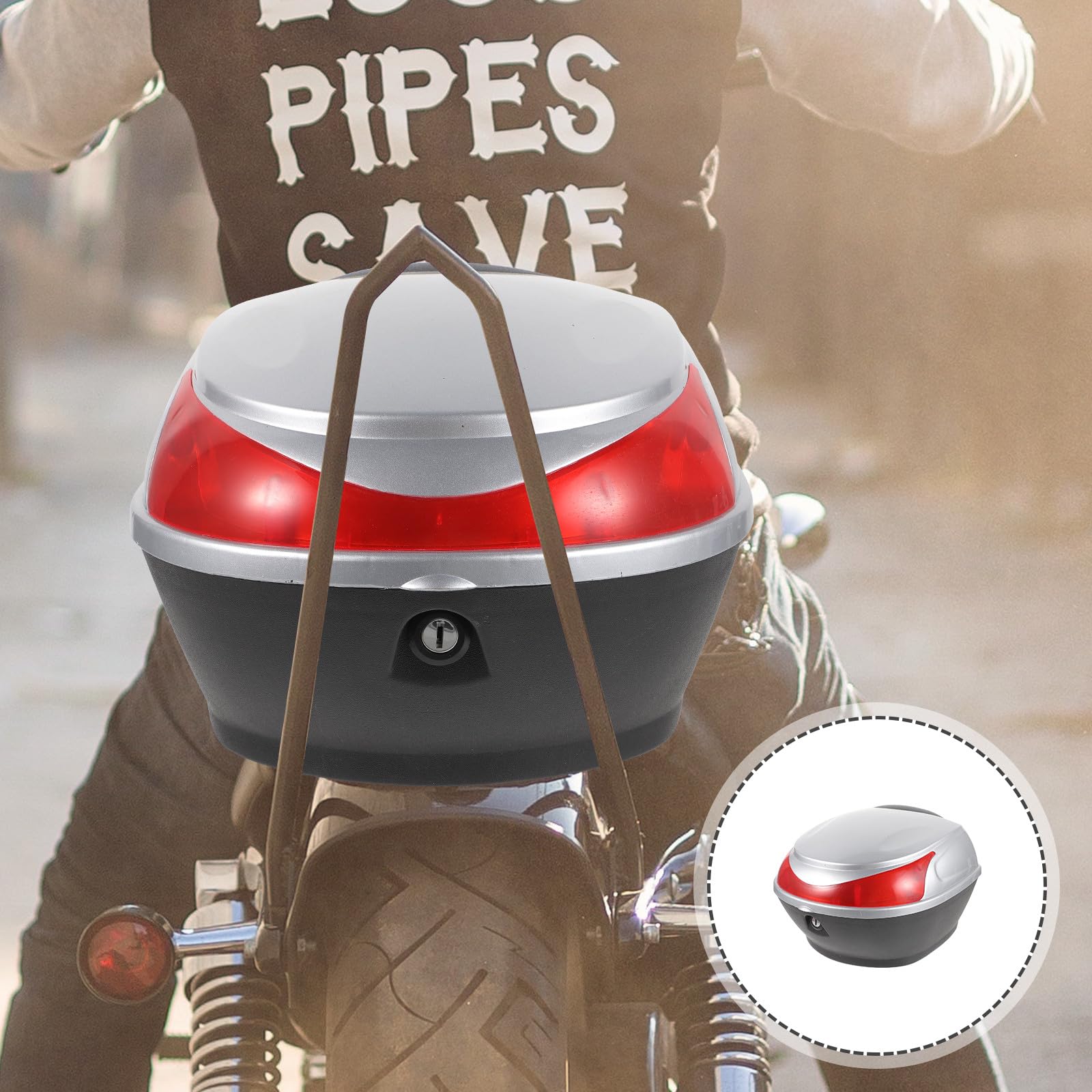 Valise pour Moto Grosse Capacité Plastique Argenté, Top Cases pour Moto