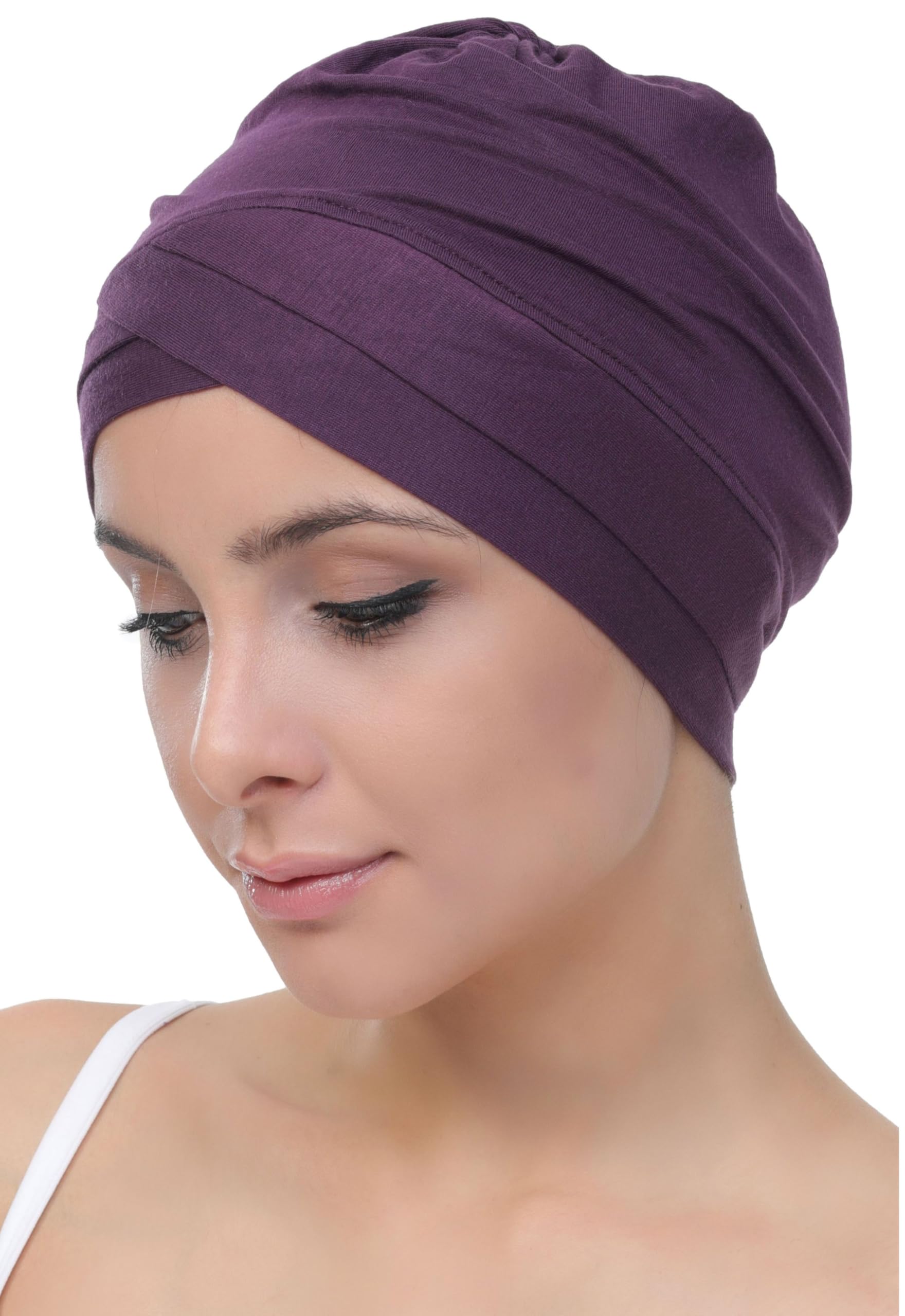 Deresina W-Front Bamboo Chemo Cap for Women – Soft Breathable Turban Headwear for Hair Loss & Alopecia, Comfortable Head Covering (Mulberry - One Size)