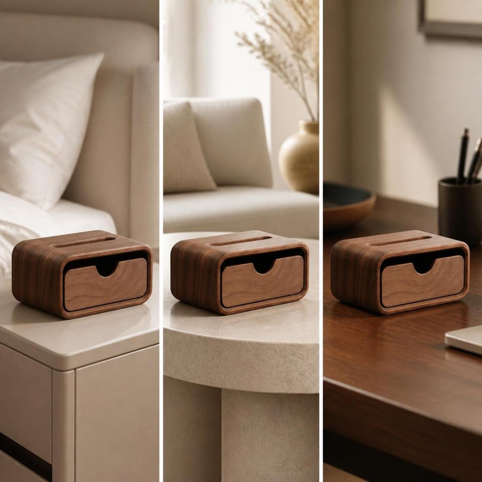 Colcolo Fazzoletti con Cassetto Compatto | Effetto Legno, Scatola Fazzoletti con Cassetto, Salvaspazio, per Comodino, Toeletta