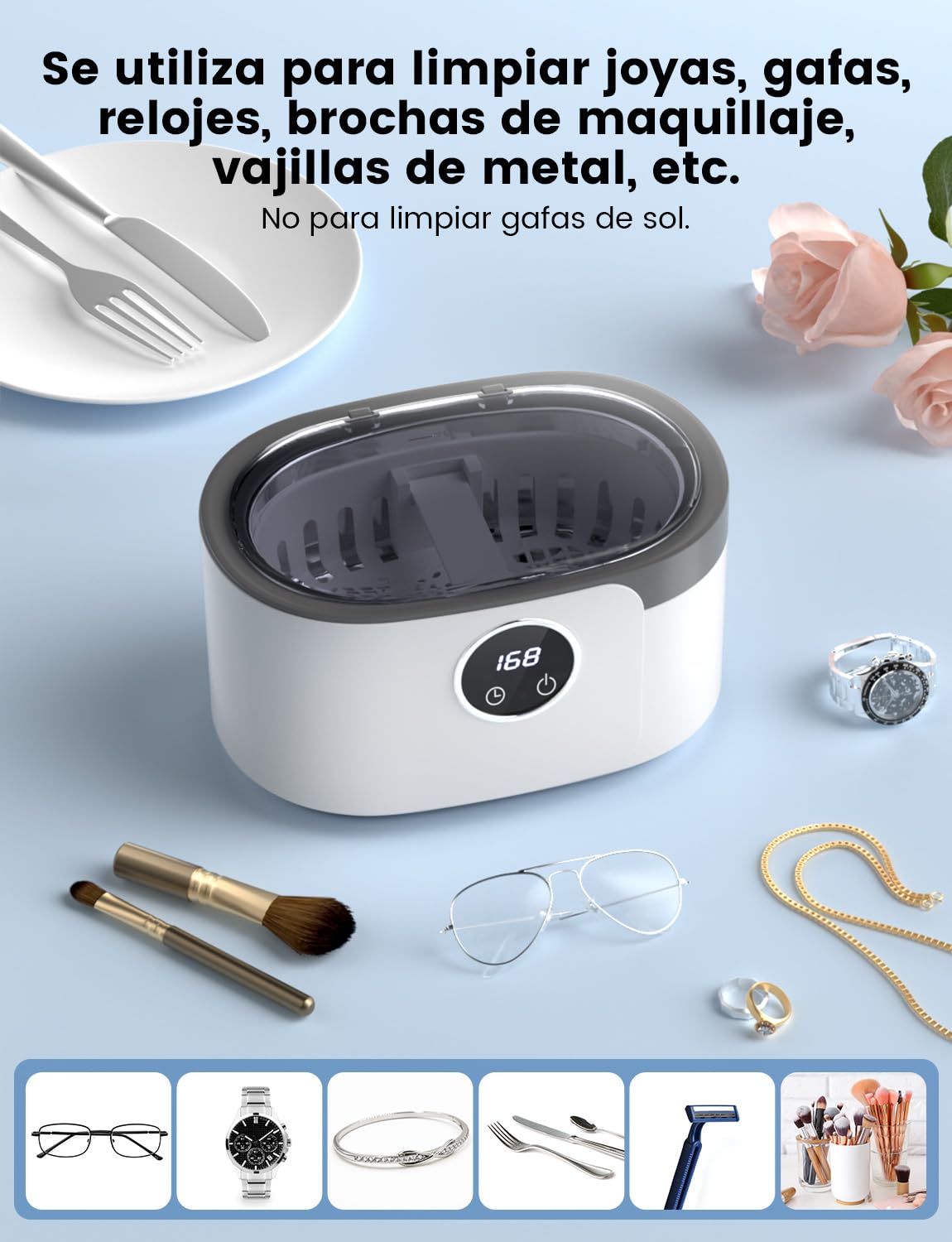 Limpiador Ultrasonidos 600ML Limpiador Ultrasonidos 50000 Hz, Limpiador Ultrasónico con 5 Modos de Tiempo y Pantalla Digital, Maquina Ultrasonidos Limpieza para Gafas, Joyas, Relojes