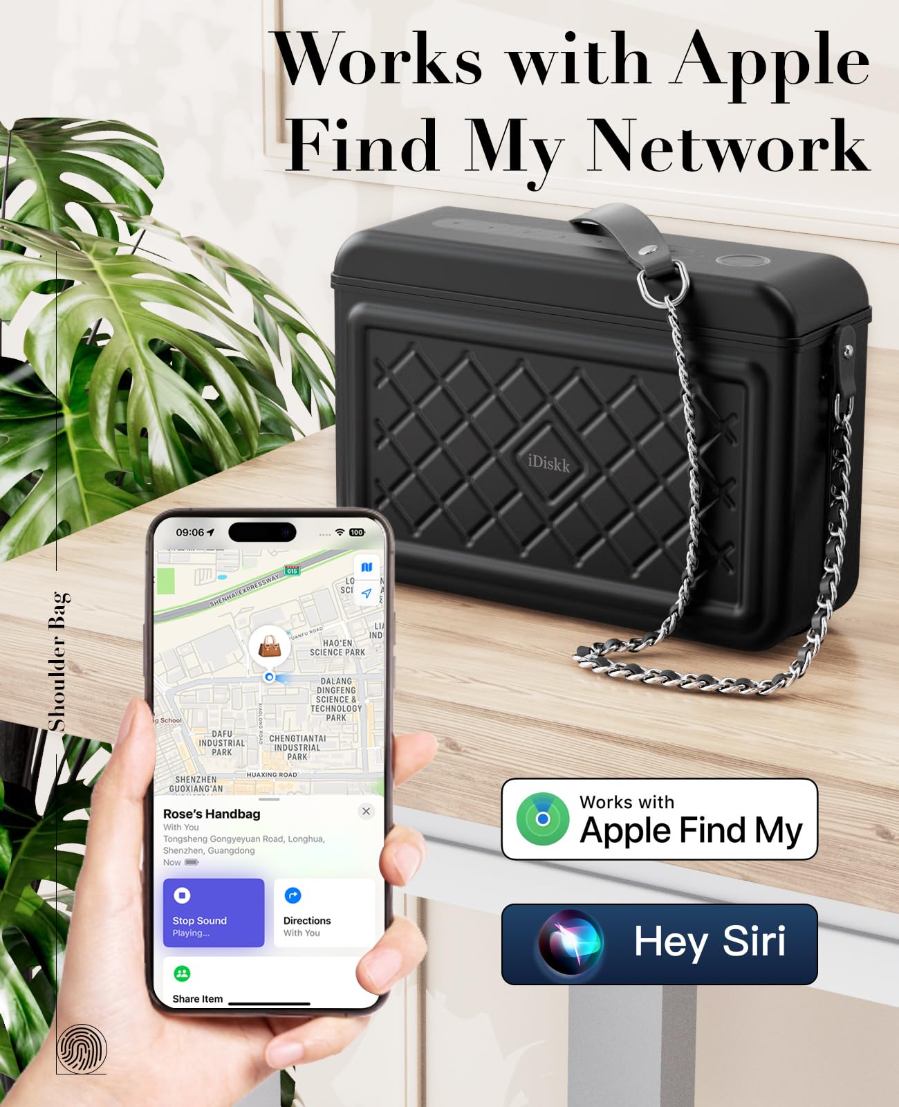 iDiskk MFi Certified shoulder aluminum alloy Fingerprint & Password electronic security Anti-theft safe Box, innovative lockable Bag for women,built in 8000mAh