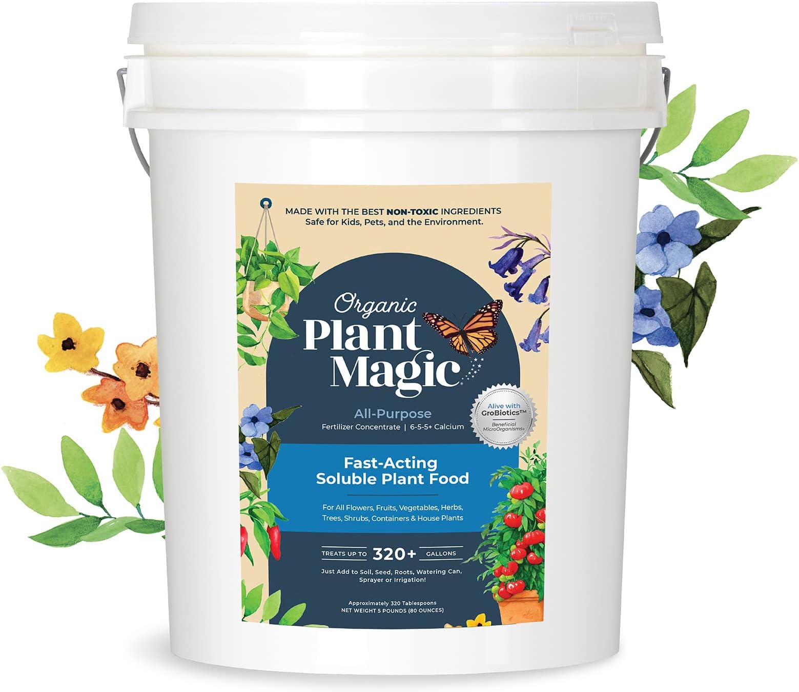 Organic Plant Magic - Truly Organic™ Fast-Acting Soluble Plant Food: All-Purpose Fertilizer Concentrate for All Flower Vegetable Herb Fruit Tree Shrub Container Garden & House Plants [5 lb Bucket]