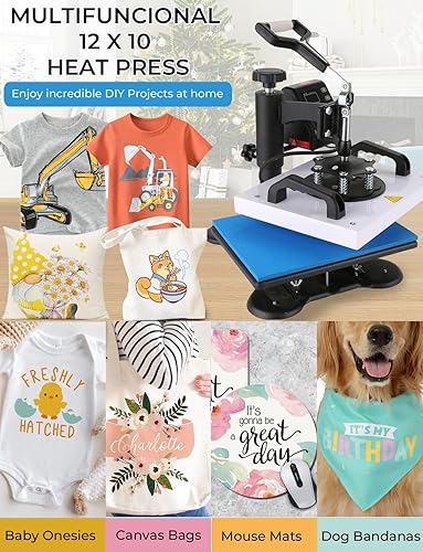 Miniatura 2 de Whubefy Máquina de prensa de calor para camisetas, prensa de calor de 12 x 10 pulgadas, 650 W, para bolsas, almohadas, alfombras, rompecabezas,