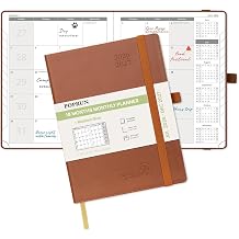 POPRUN Monthly Planner 2026-2027 Medium- 6.5 x 8.5 Soft Cover, 18-Month Calendar Book Jul.2026-Dec.2027, Calendar Planner with Monthly Tabs & Pocket, 100 GSM Paper - Brown