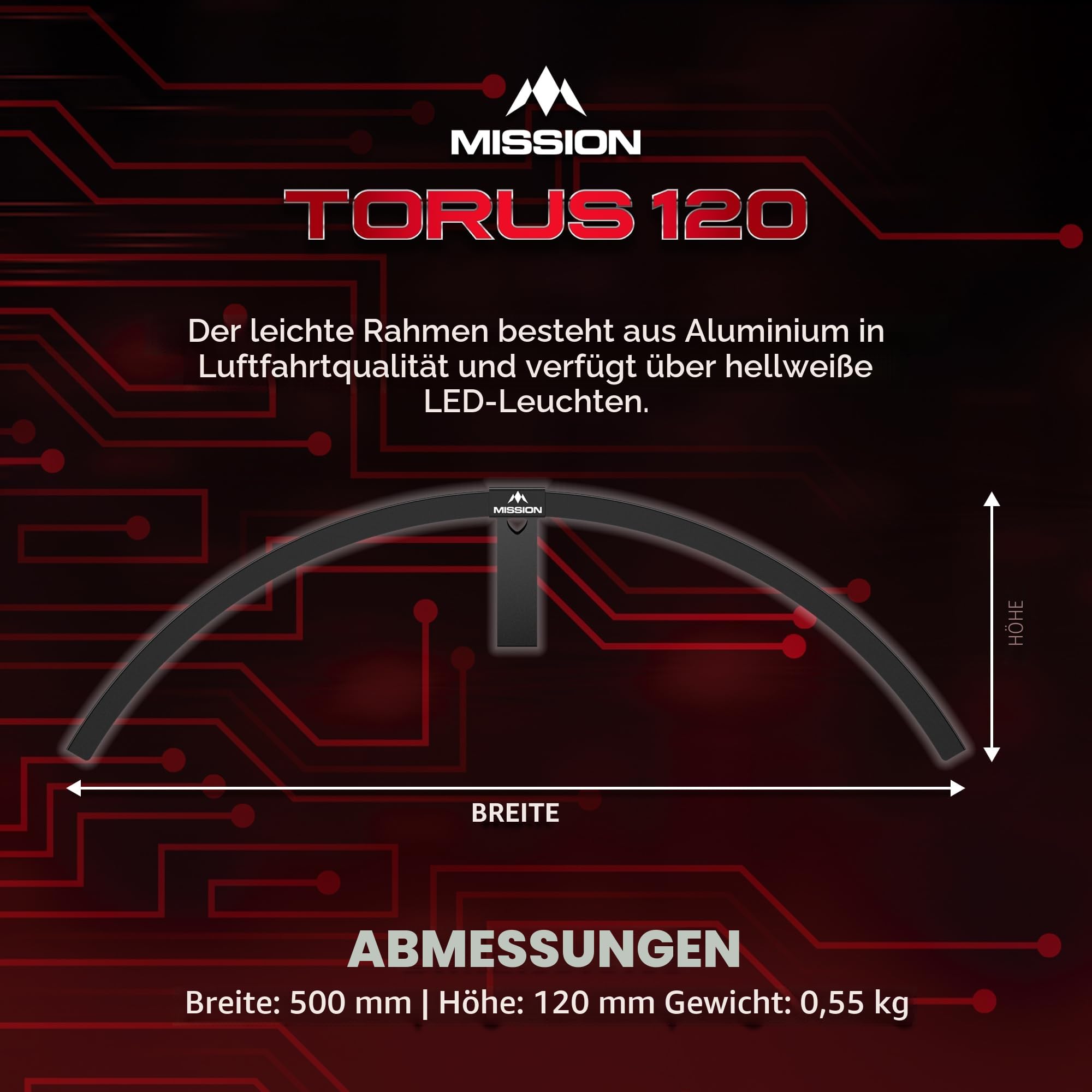 Mission Darts | Torus 120° | helle weiße LED | Dartscheiben-Beleuchtungssystem | tragbar | USB C