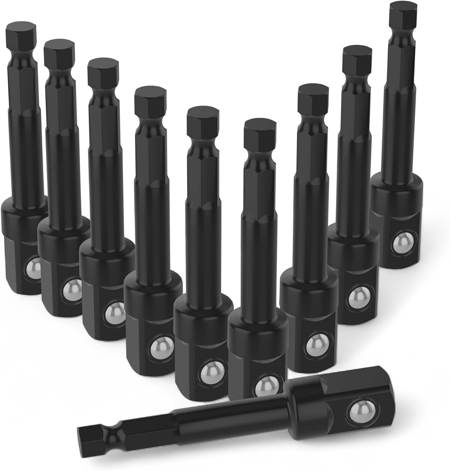 Impact Socket Adapters Kit– 1/4 Inch Hex to 3/8 Inch Drive for Automotive, DIY, and Drills Repair (Pack of 10)