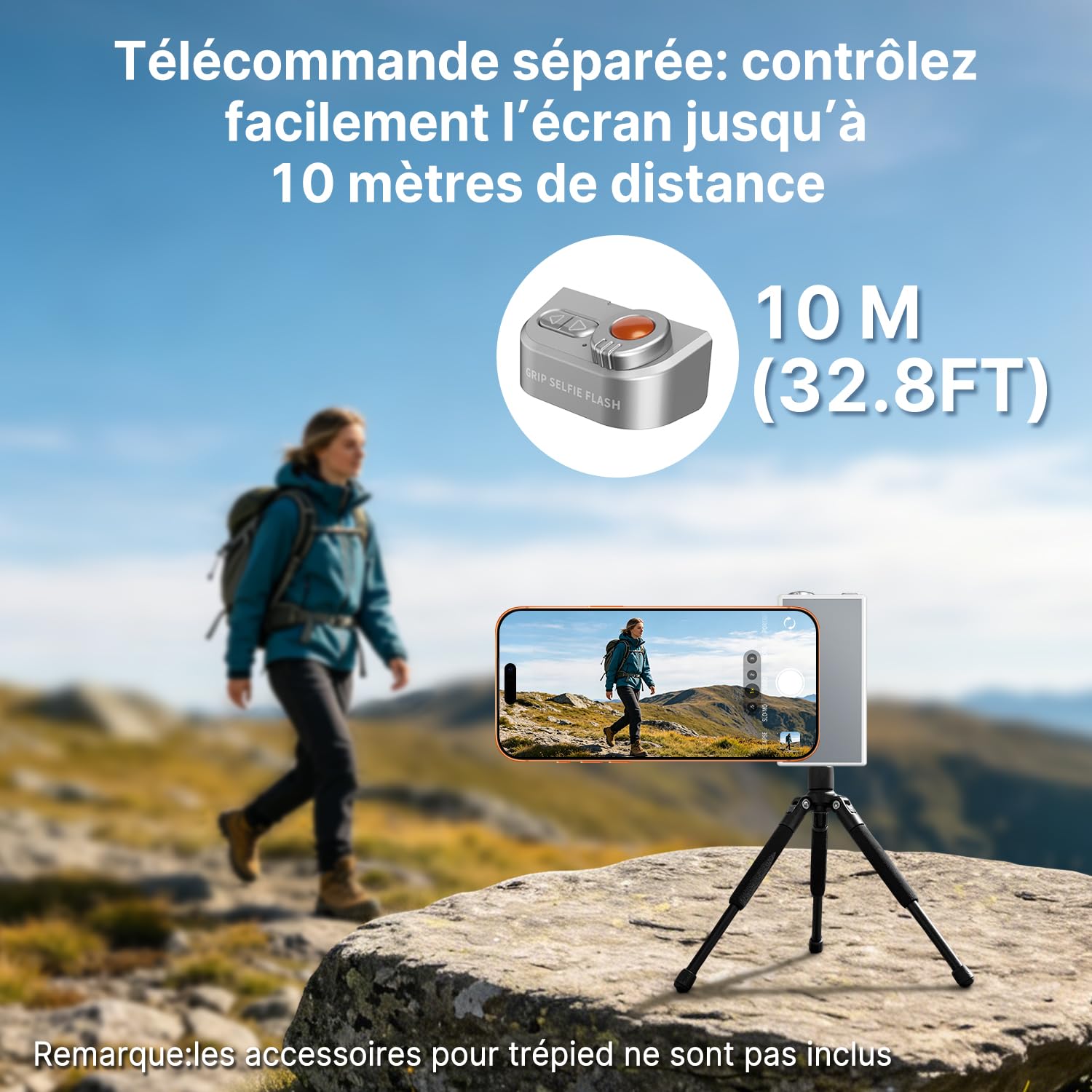 yAyusi Poignée à Selfie avec Fash,Poignée Magnétique pour Appareil Photo de Téléphone,avec Télécommande Détachable,Lumière Selfie Magnétique LED Réglable,Adaptée aux Selfies/TikTok/Créateurs