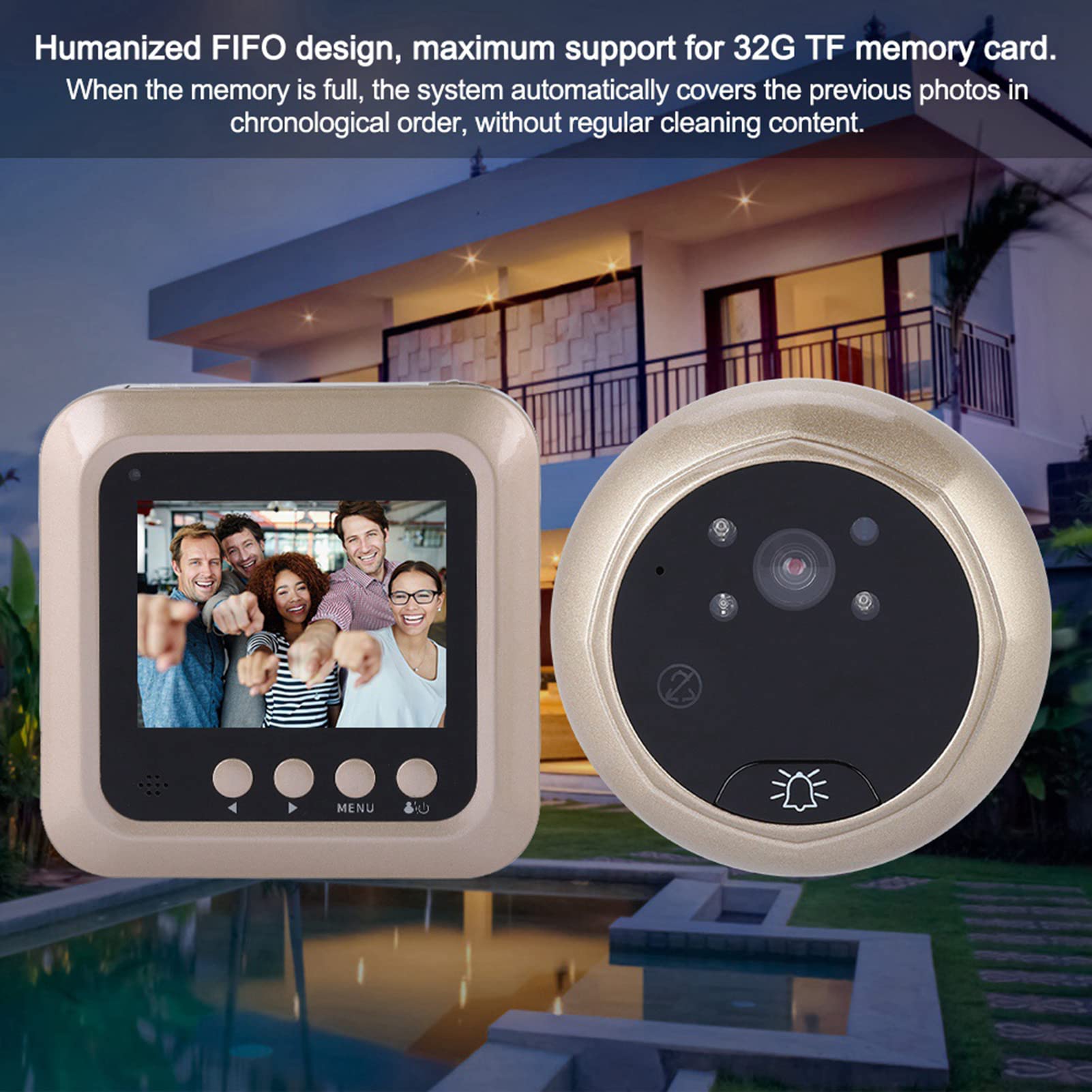 2.4 Pollici 1080P Campanello Video Campanello Elettrico Intelligente TFT Spioncino Digitale Vista Notturna A Infrarossi Visualizzatore Telecamera Di Sicurezza Funzionale Sistema Di Sicurezza Domestica