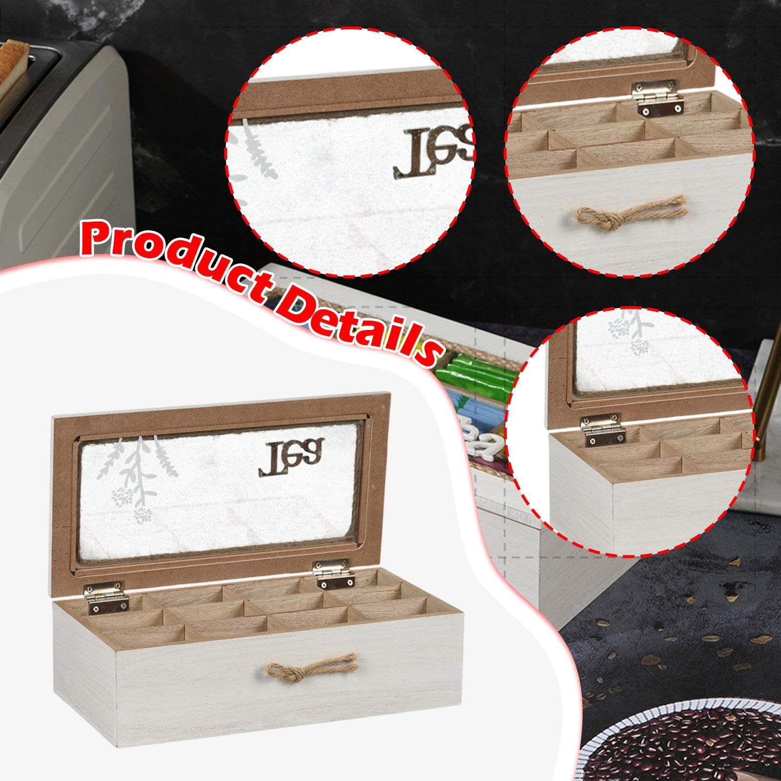 Amagogo Boîte de Rangement pour sachets de thé à 12 Compartiments, Organisateur de thé Multifonctionnel et Pratique en Bois de qualité supérieure pour la