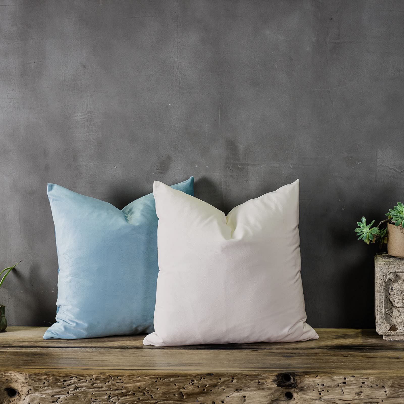Light Blue Velvet Throw Pillow Covers 16x16 Inch – Set Of 2 Decorative Cushion Covers With Hidden Zipper For Sofa, Bed & Car