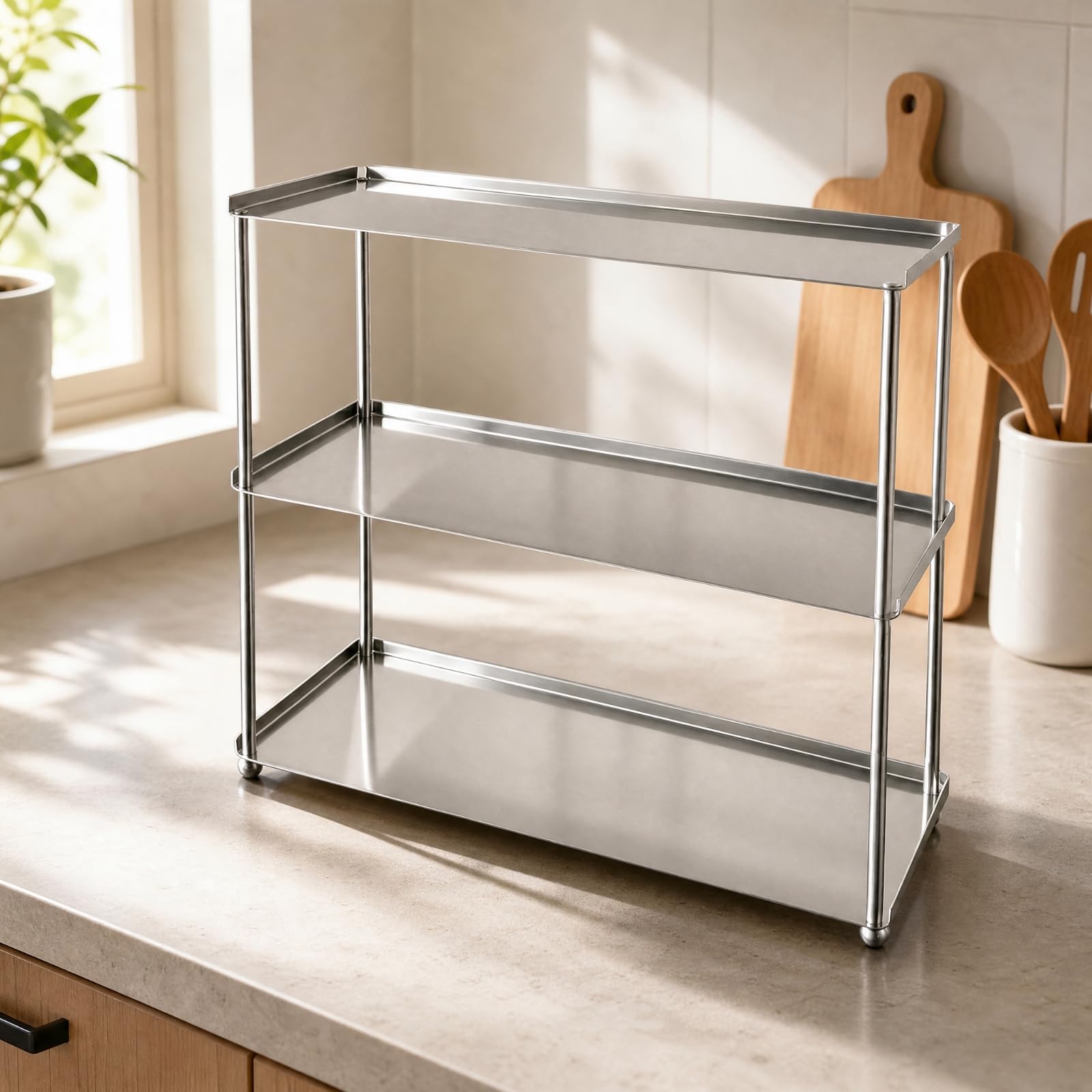 ría Acero Inoxidable Organizador Metálico Cocina Antióxido Anaquel para Escritorio, 3 Niveles