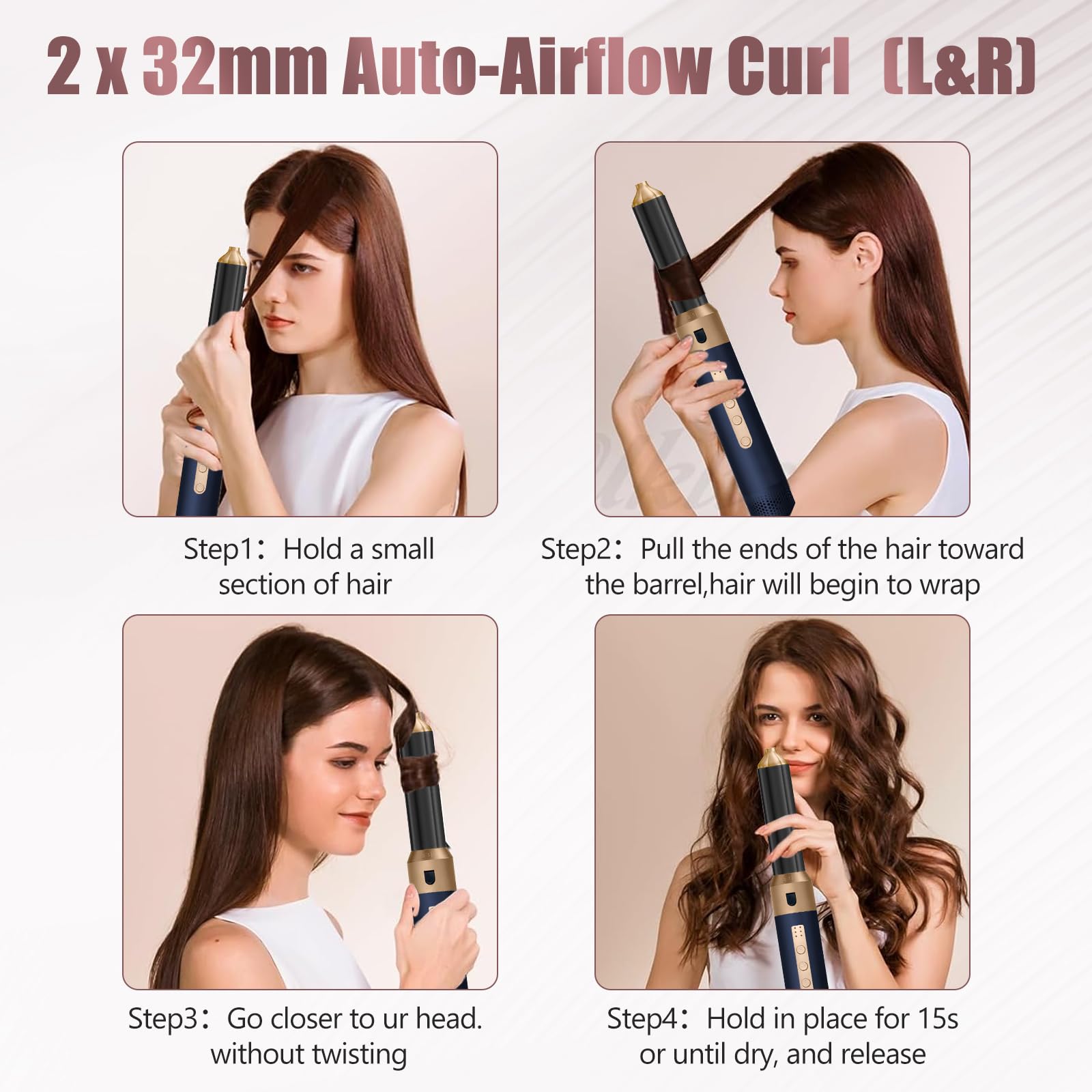 Cepillo Secador De Pelo, Air Styler 5 en 1, Cepillo de Aire 1350W | Cepillo de Aire Caliente 110000 RPM, Multifuncional Modelador, Cepillo alisador pelo para Volumen/Doblar/Suavizar/Secar