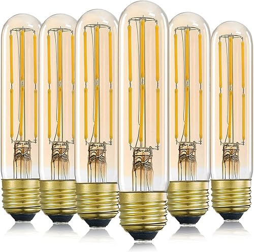 YFXRLIGHT Bombillas LED Edison tubulares de 6 W regulables de color ámbar, bombillas LED T10 de 2200 K suaves y cálidas, equivalente a bombilla de