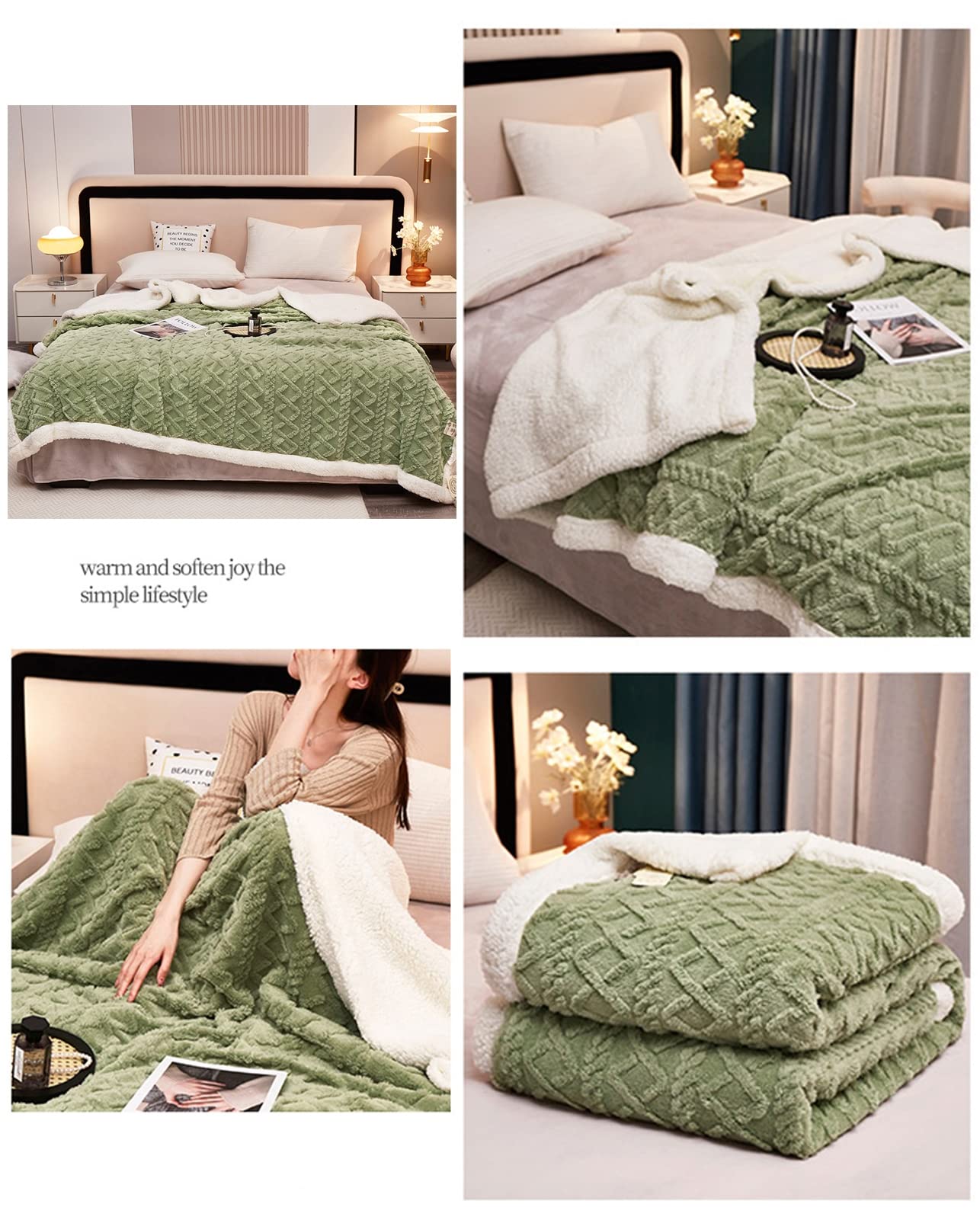 Mantas Sofa, Manta Sherpa Cama, Manta Cubre Sofa Invierno Reversible, Mantas Polar de Sherpa Multiuso, Suave Manta Sofa Invierno, Manta Borreguito para Sofa y Sobrecama,Verde,100X150cm 0.8kg